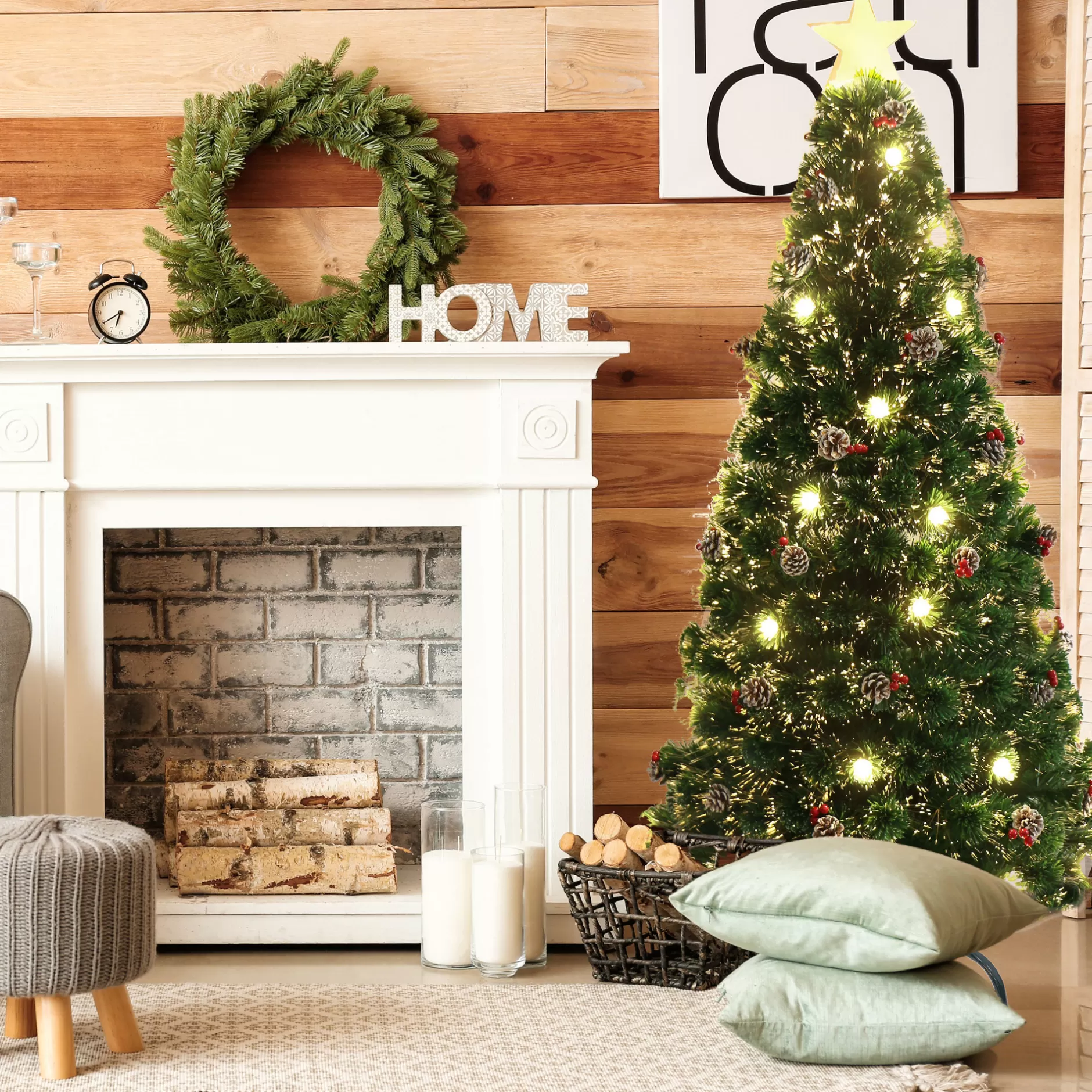 Cheap Ctp6Ft01 Pre-Lit Fiber Optic Artificial Christmas Pine Tree With Pinecones And Berry Clusters - 6 Foot Pre-Lit