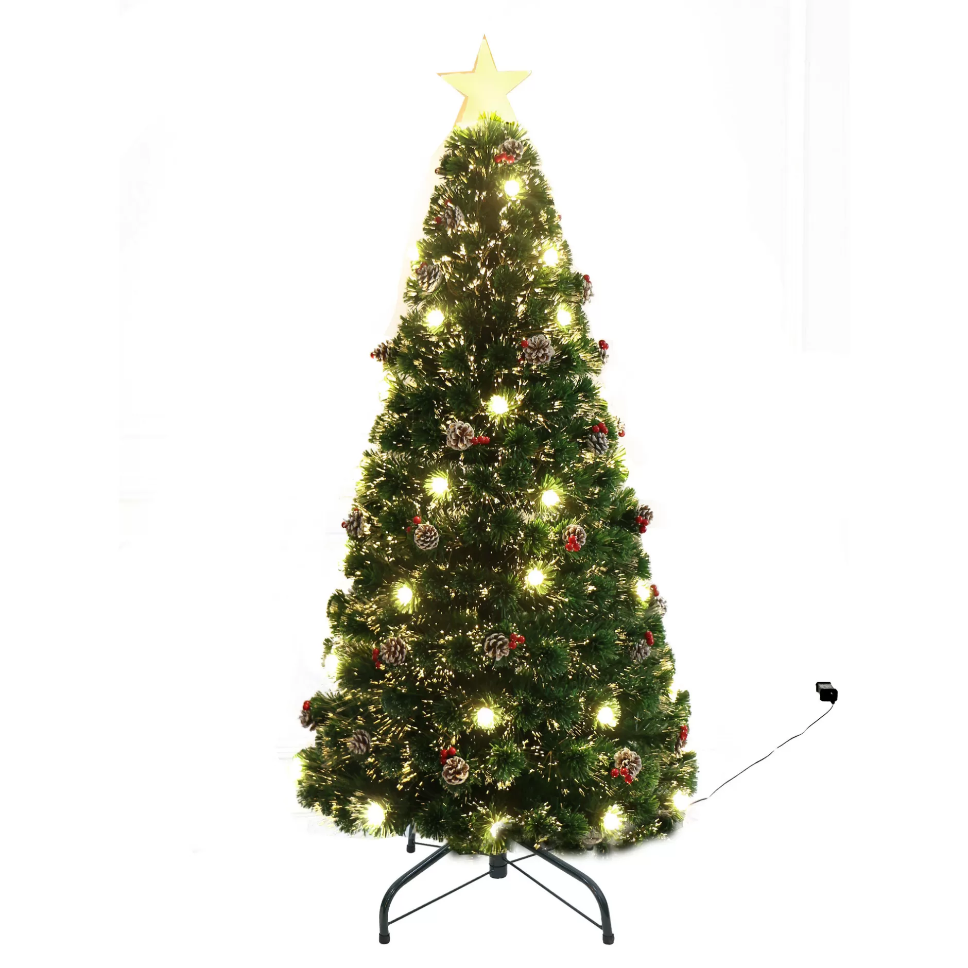 Cheap Ctp6Ft01 Pre-Lit Fiber Optic Artificial Christmas Pine Tree With Pinecones And Berry Clusters - 6 Foot Pre-Lit