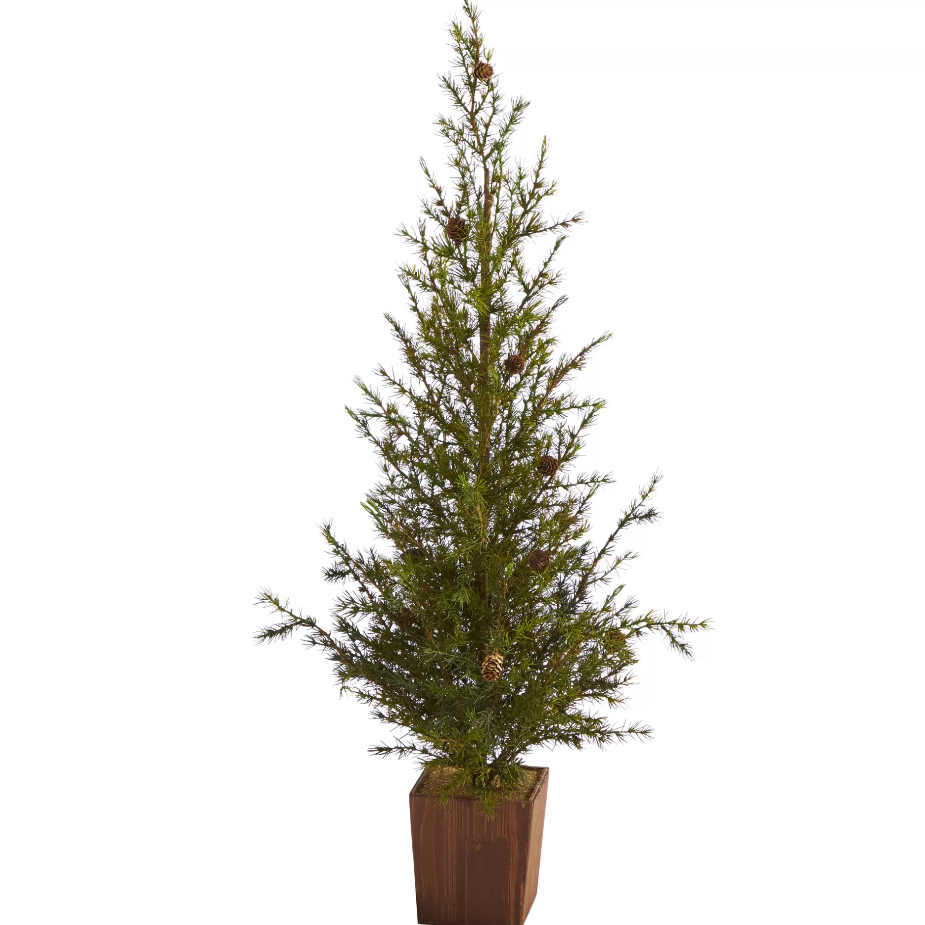 Clearance 4' Artificial Alpine With Pinecones Christmas Tree In Wood Planter Alpine