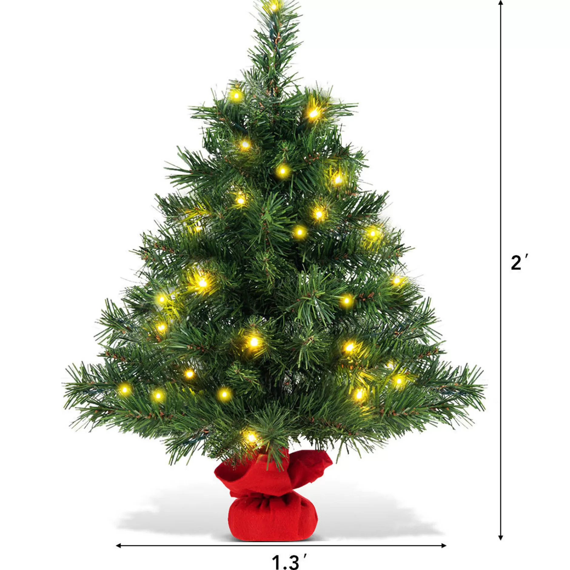 Clearance 24'' Pre-Lit Tabletop Fir Artifical Christmas Tree Led Lights Pre-Lit