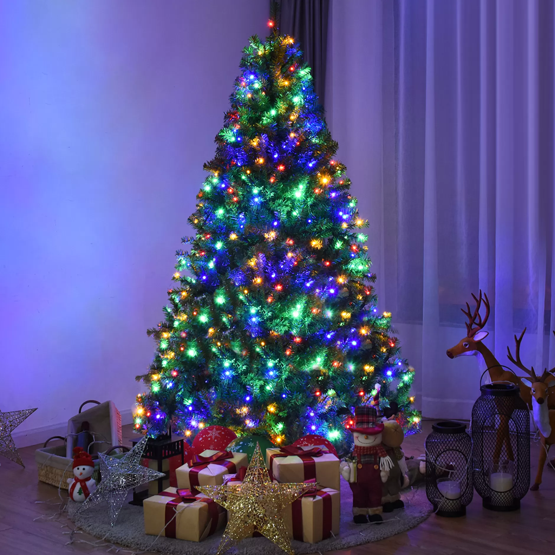 Sale 6Ft Pre-Lit Artificial Christmas Tree Hinged 350 Led Lights Pre-Lit