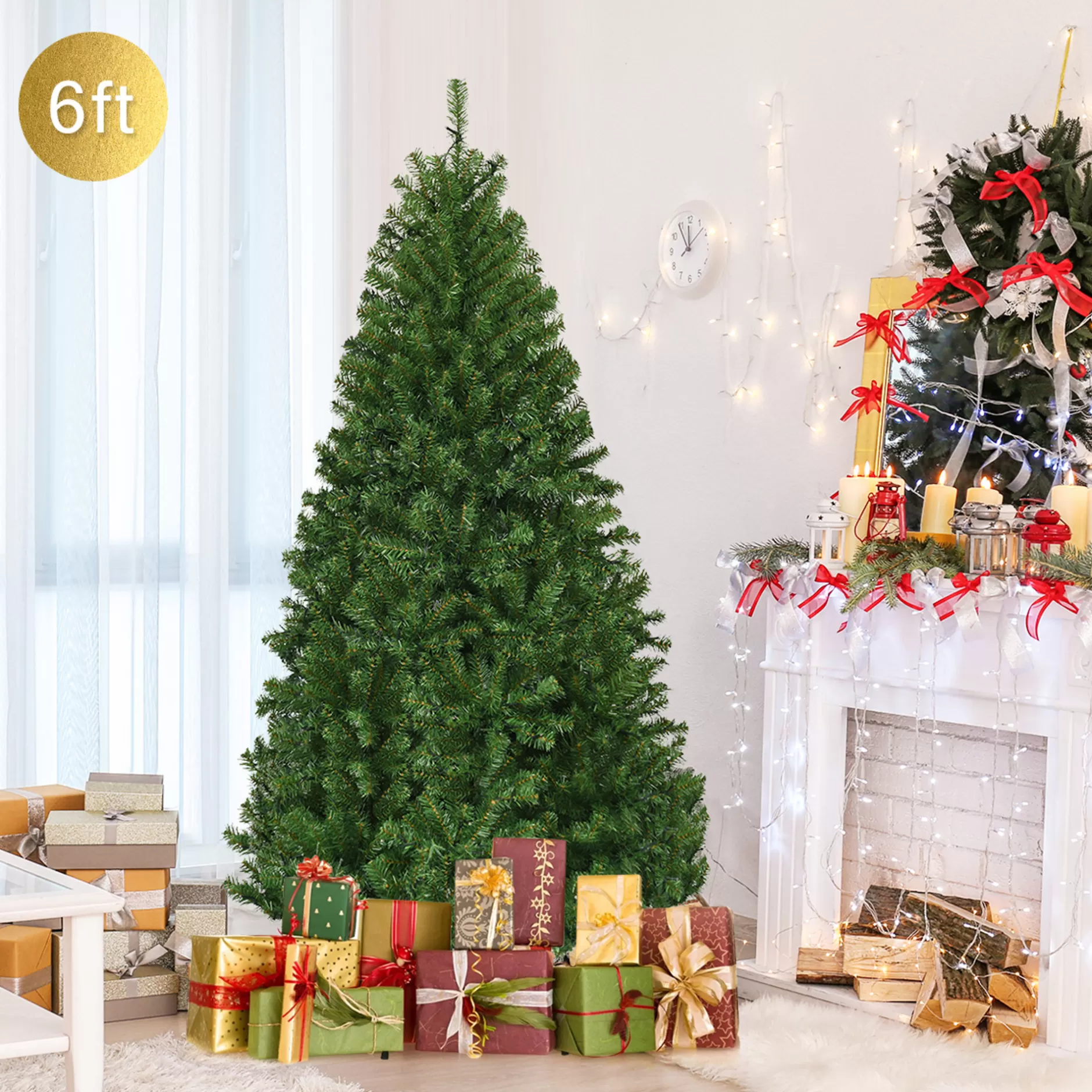 Sale 6Ft Pre-Lit Artificial Christmas Tree Hinged 350 Led Lights Pre-Lit