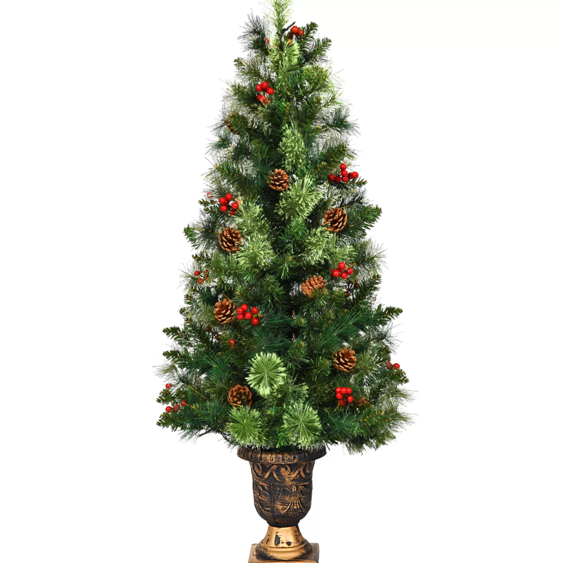 Outlet 3Ft Pre-Lit Christmas Entrance Tree In Urn W/ 40 Led Light Red Berries Pine Cone Pre-Lit