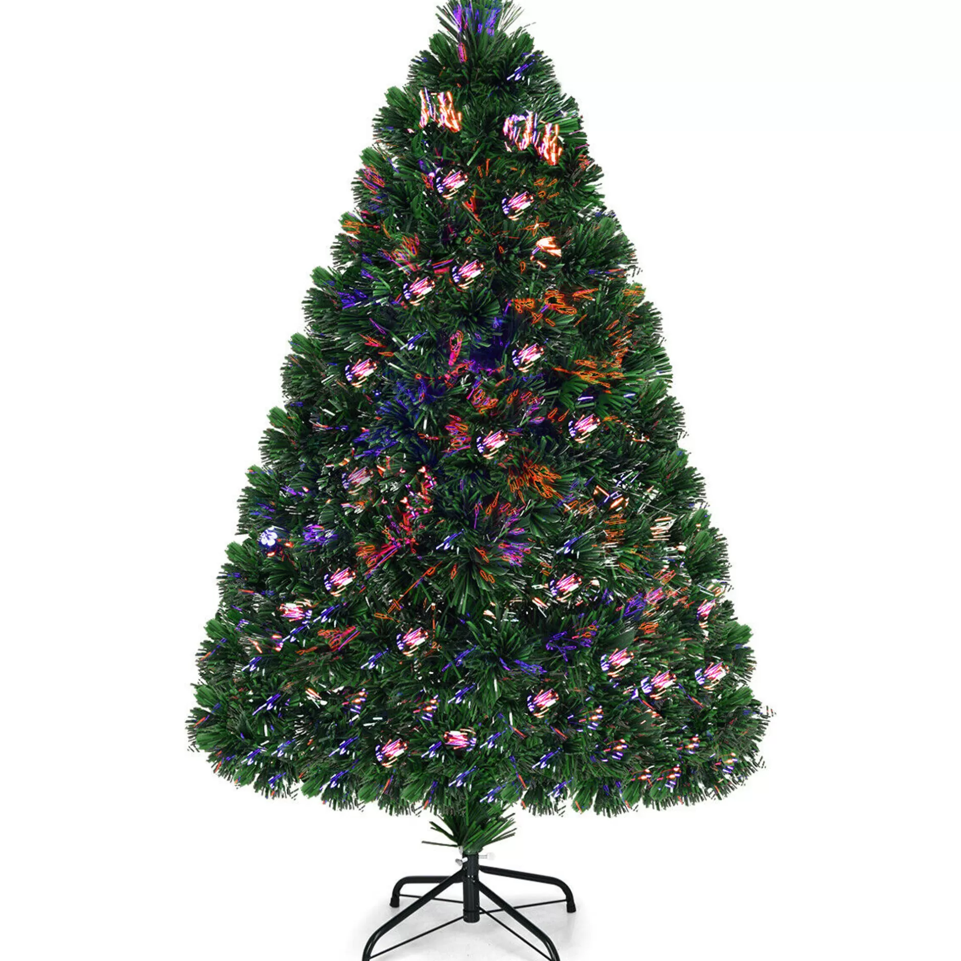 Clearance 4Ft Pre-Lit Fiber Optic Pvc Christmas Tree Metal Holiday Pre-Lit