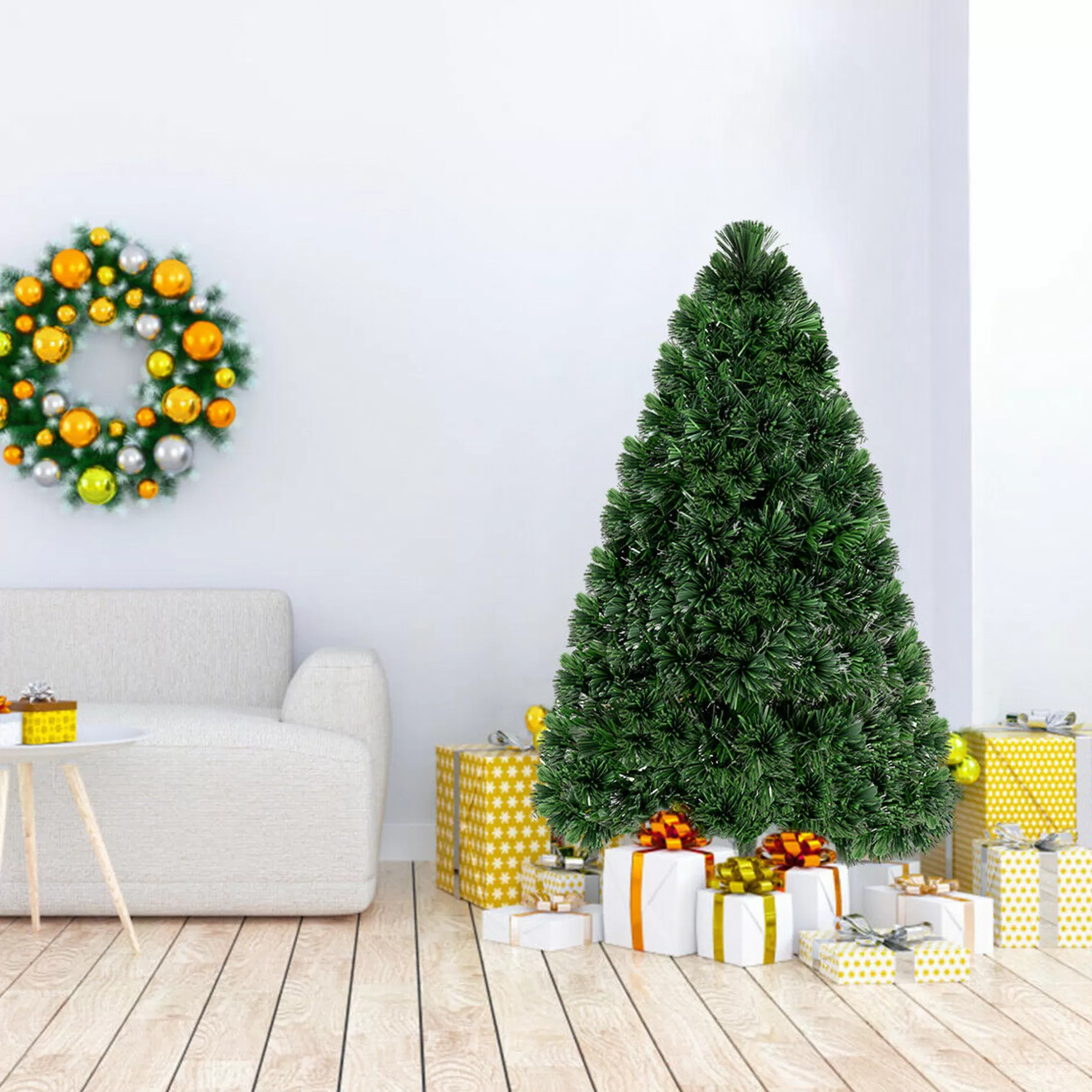 Clearance 4Ft Pre-Lit Fiber Optic Pvc Christmas Tree Metal Holiday Pre-Lit