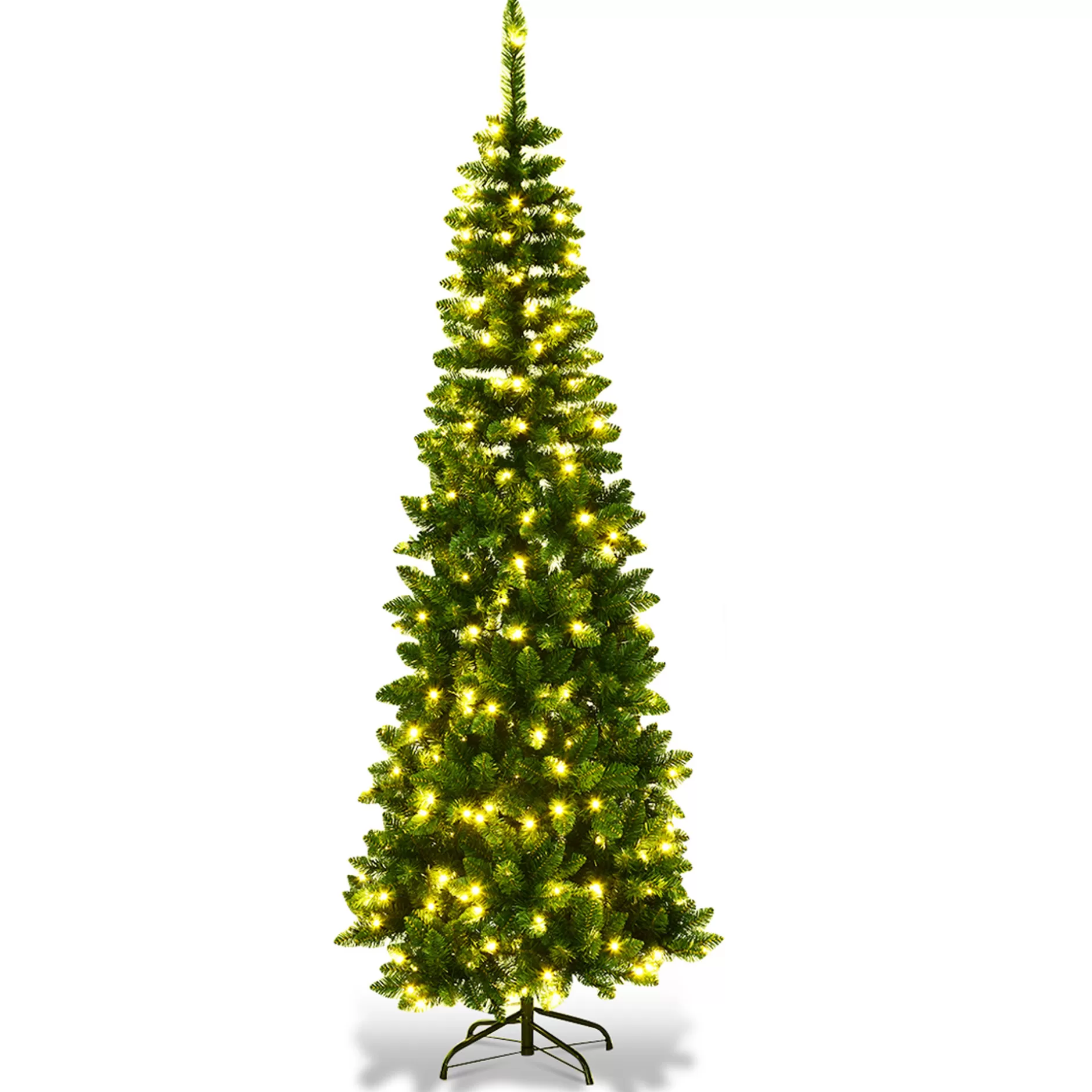 Best 7.5Ft Pre-Lit Hinged Pencil Christmas Tree 350 White Lights Pre-Lit