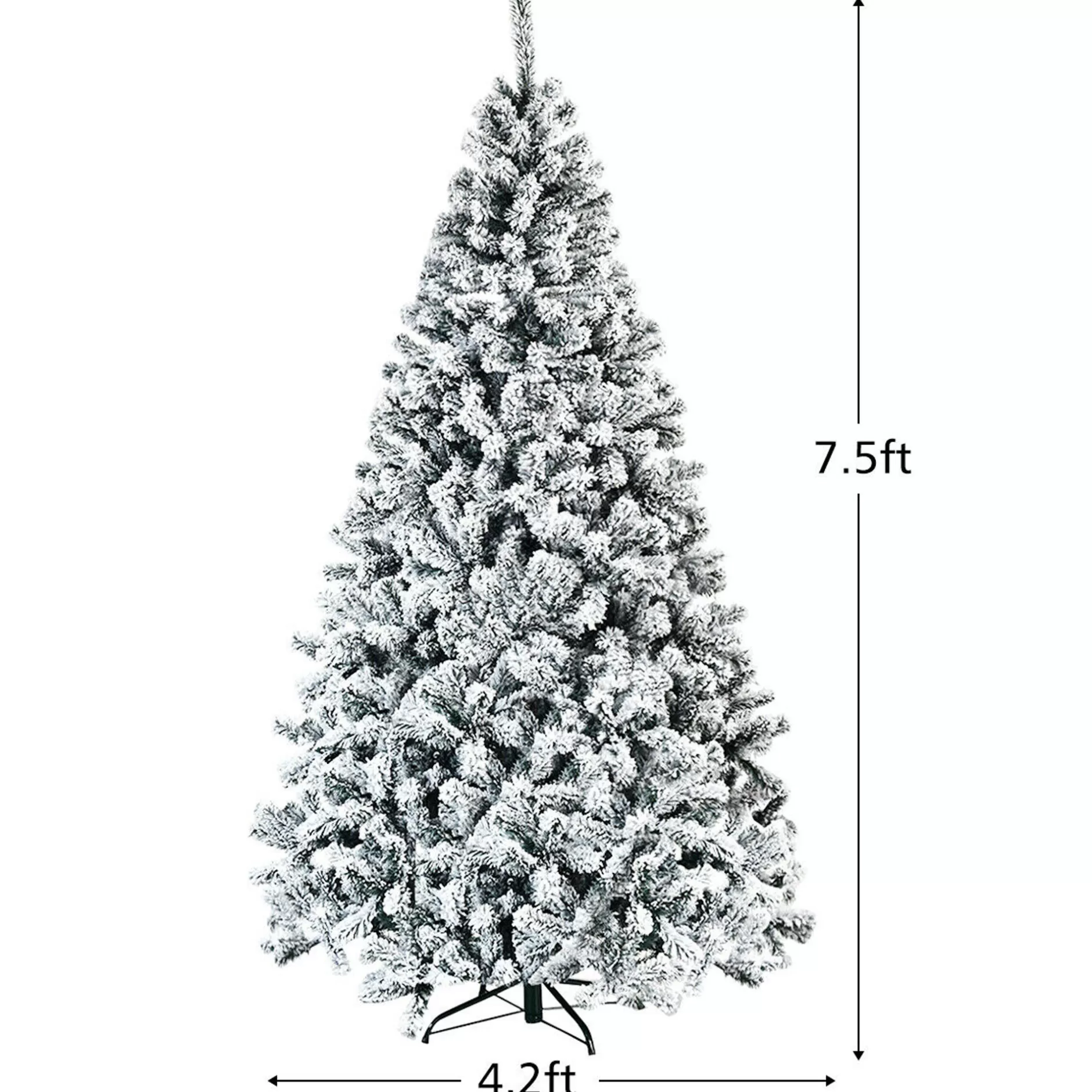 Outlet 7.5Ft Snow Flocked Hinged Christmas Tree Unlit Metal Stand Fiber Optic
