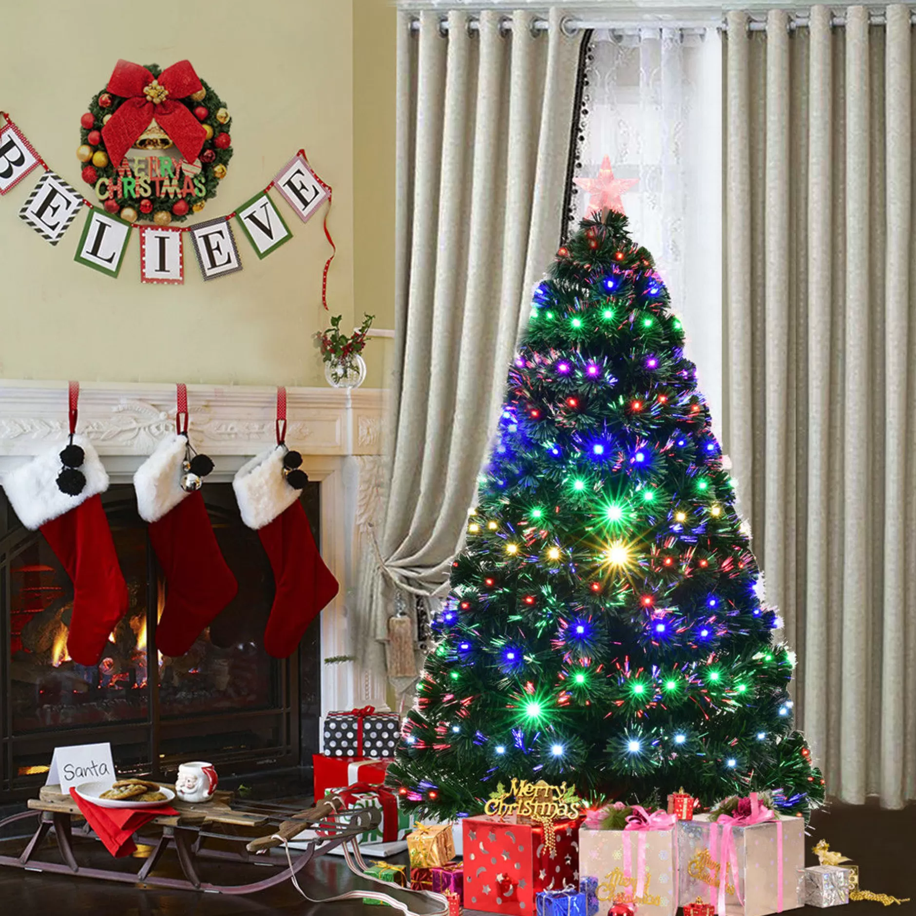 Discount 5'/6'/7'Pre-Lit Fiber Optic Christmas Tree Multicolor Lights - Cm20571 Pre-Lit