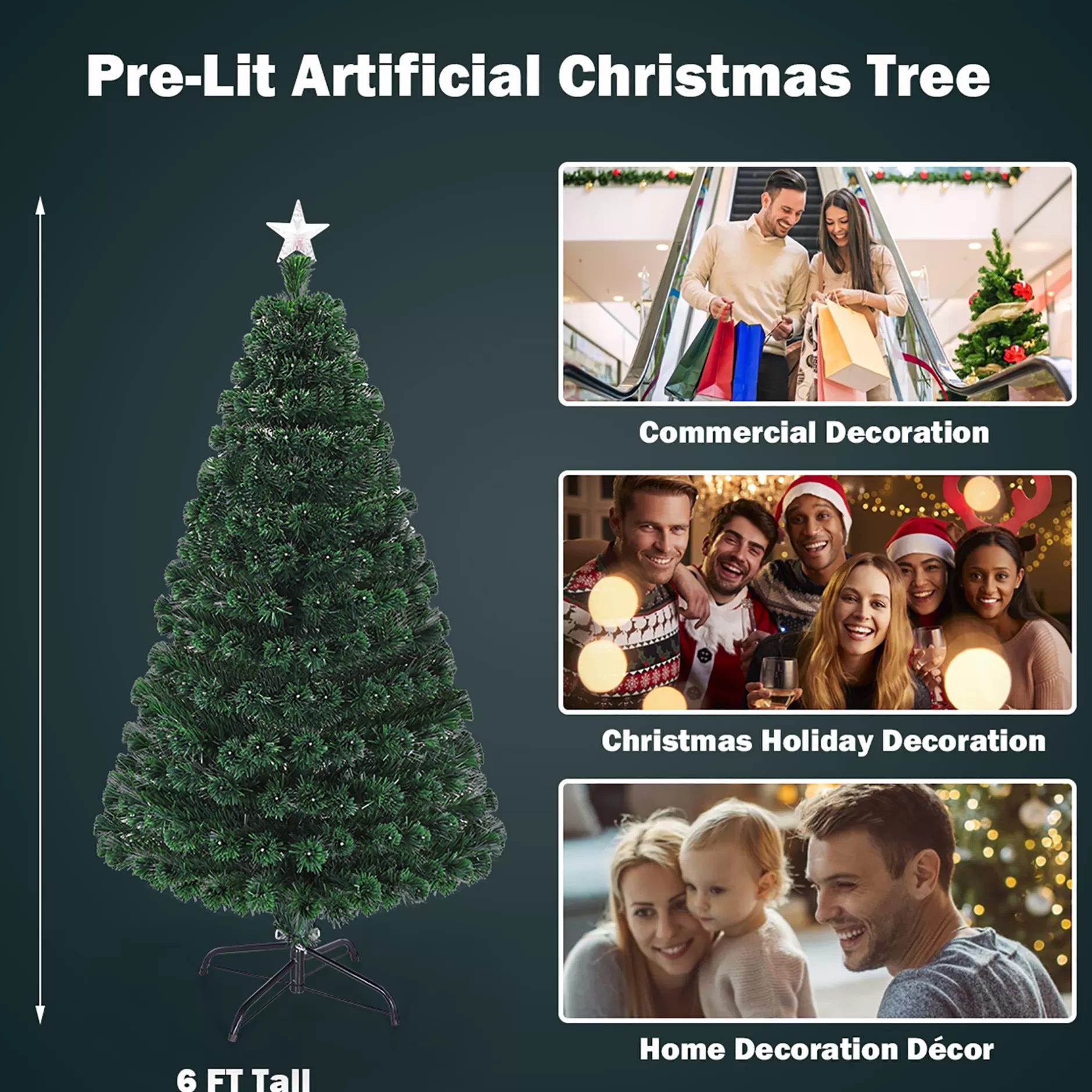 Discount 5'/6'/7'Pre-Lit Fiber Optic Christmas Tree Multicolor Lights - Cm20571 Pre-Lit