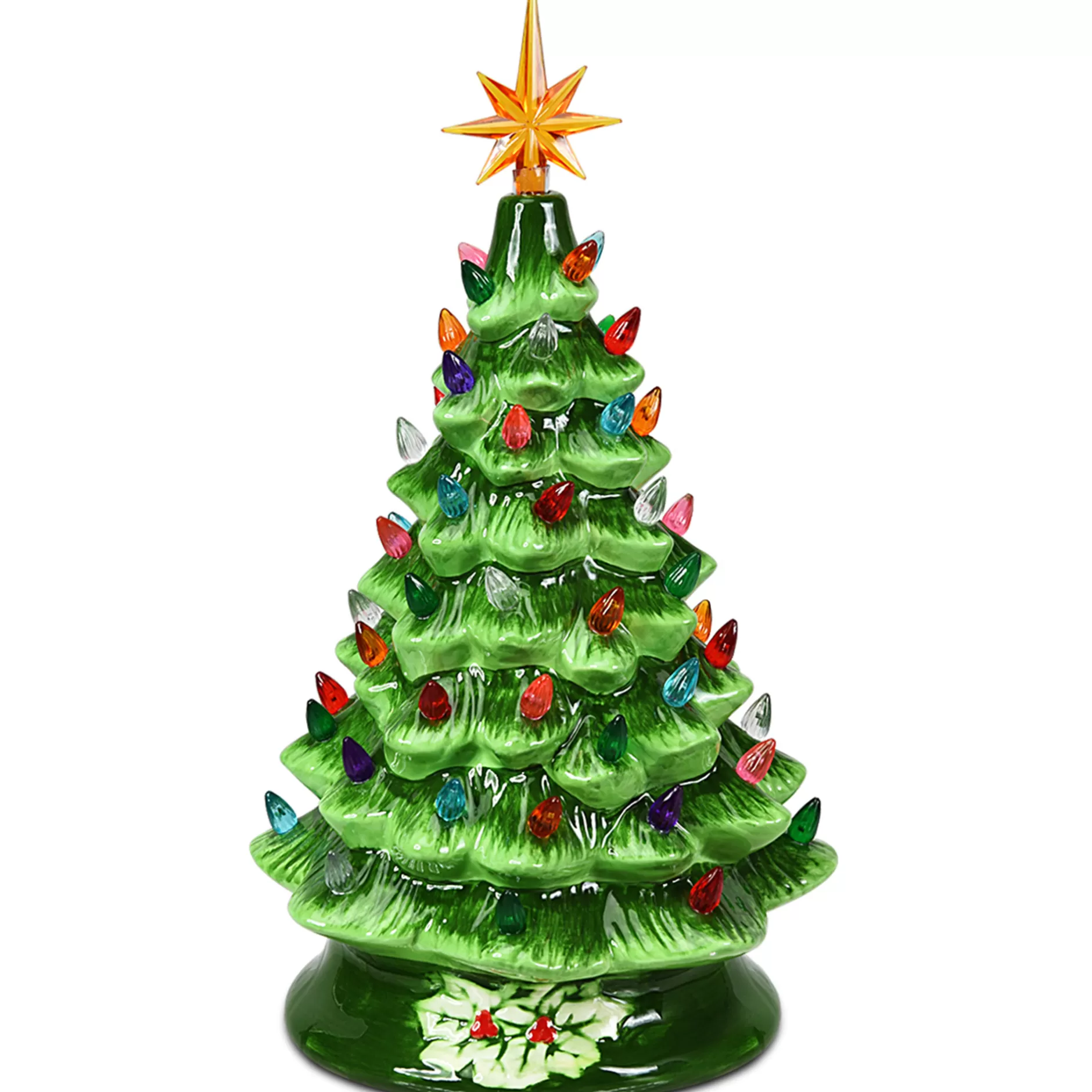 Flash Sale 15''Pre-Lit Hand-Painted Ceramic Tabletop Christmas Tree Pre-Lit