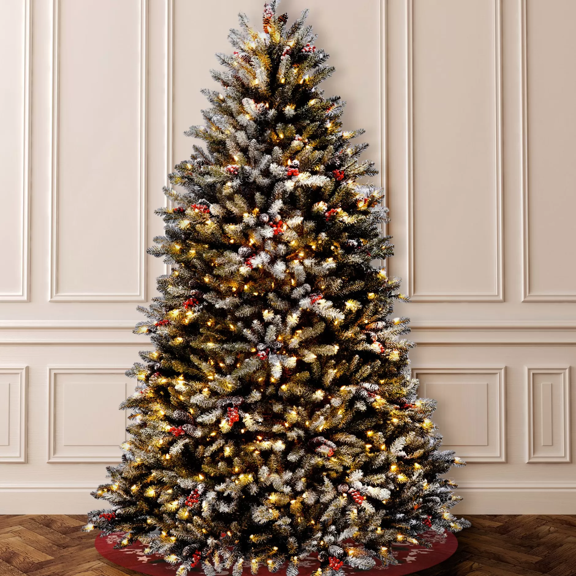 Best 6.5' Dunhill Fir Artificial Christmas Tree With Red Berries – Clear Lights Pre-Lit