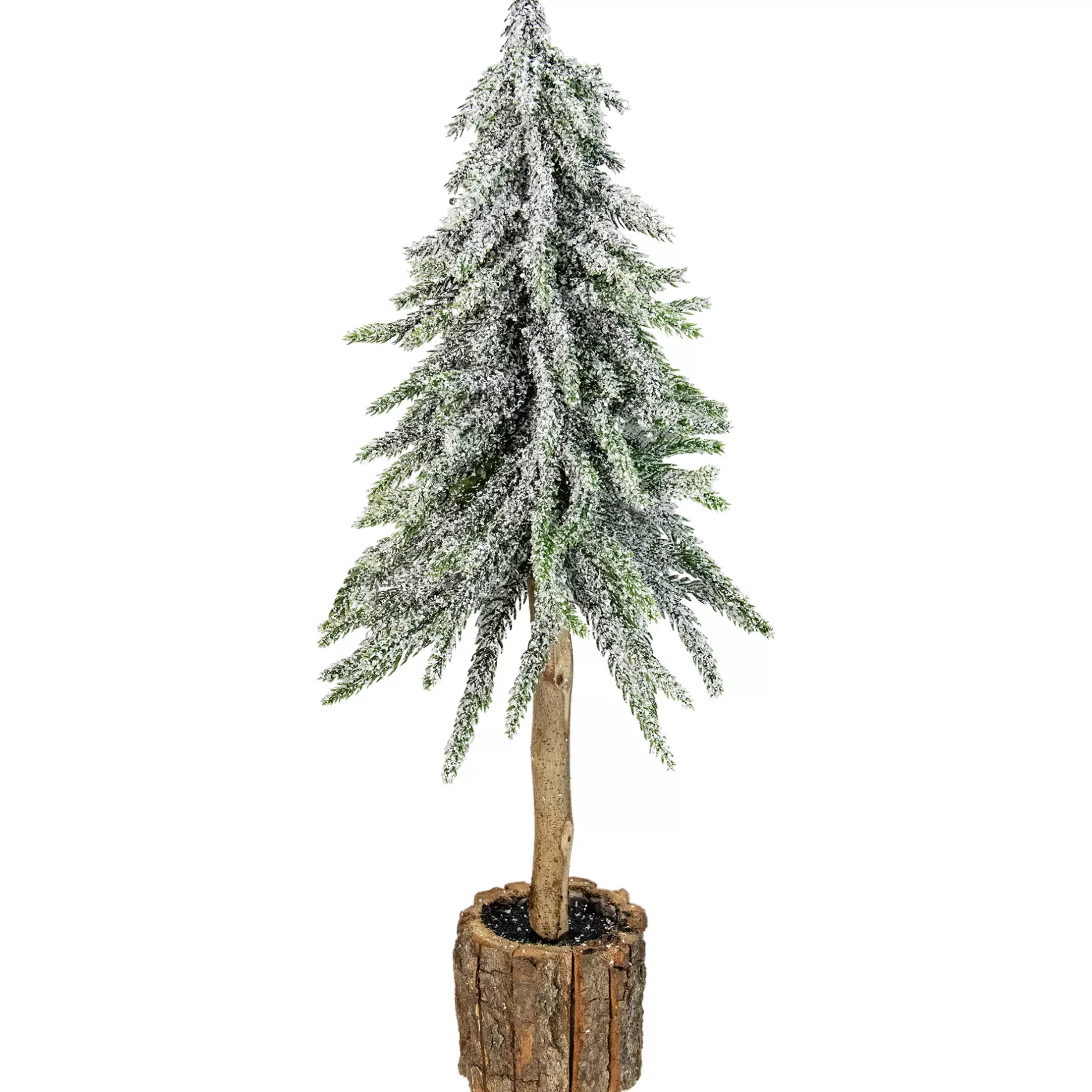 Cheap 14.75" Flocked Downswept Artificial Mini Pine Christmas Tree With Bark Base- Unlit Flocked