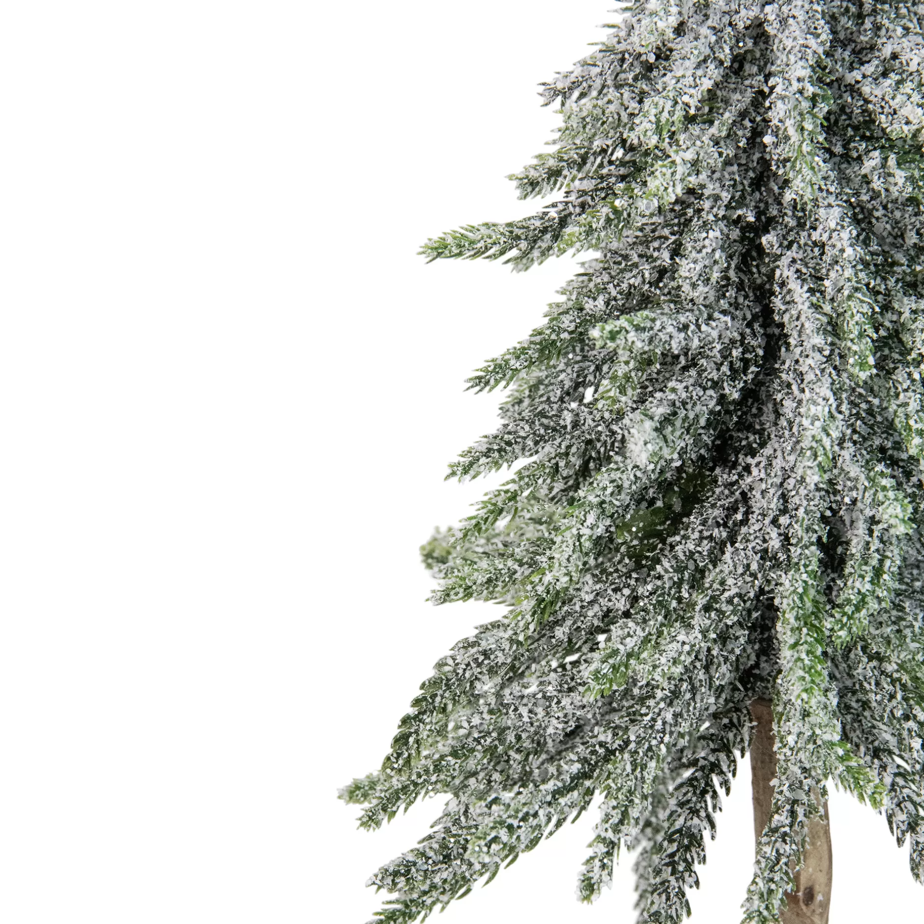 Cheap 14.75" Flocked Downswept Artificial Mini Pine Christmas Tree With Bark Base- Unlit Flocked