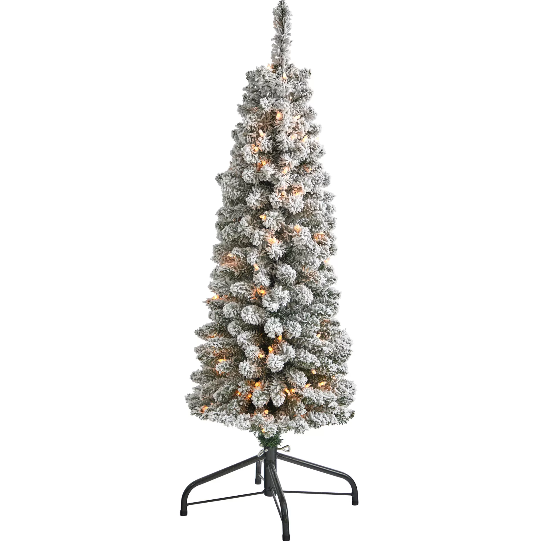 Cheap 4' Flocked Pencil Christmas Tree W/100 Lights & 216 Tips Flocked