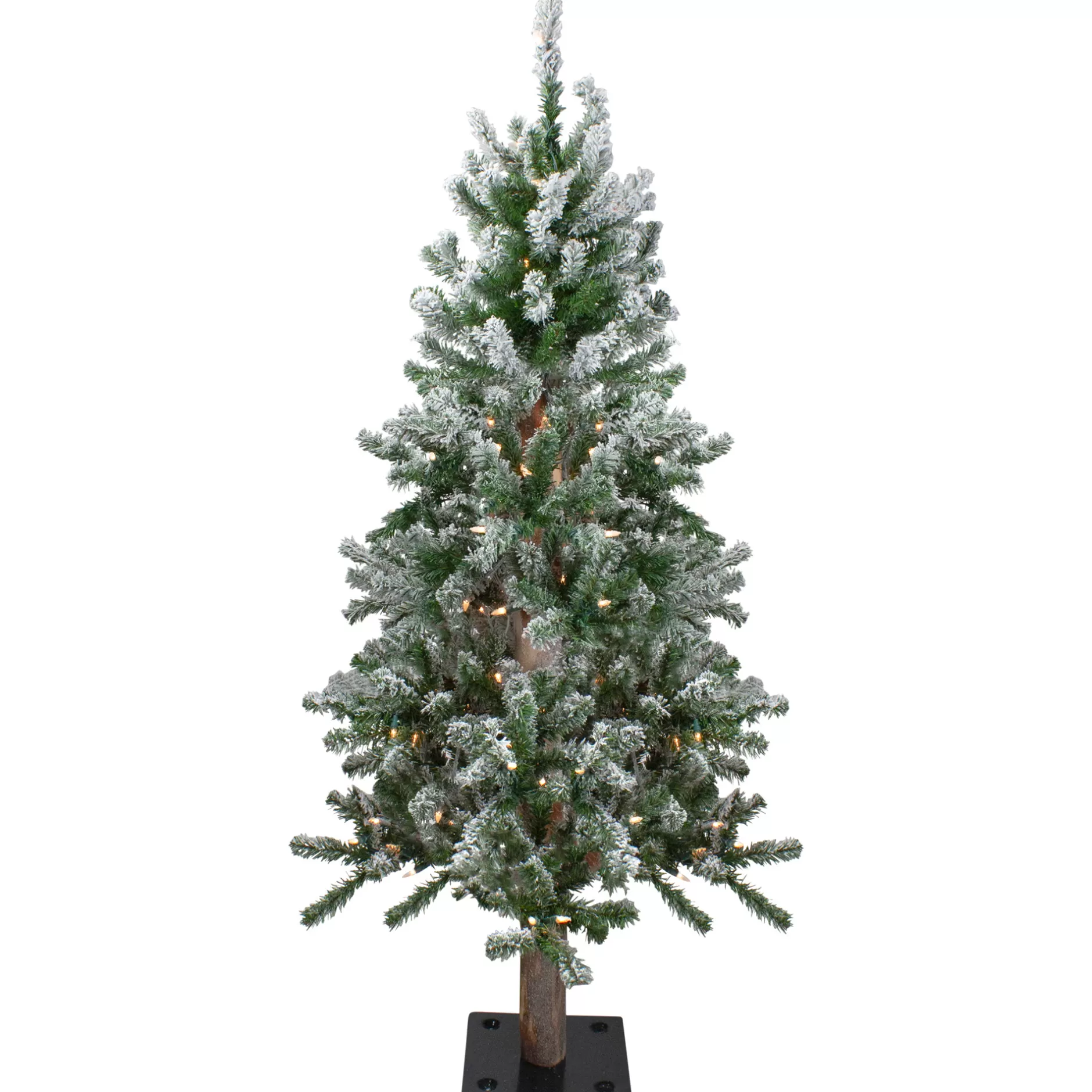 Flash Sale 4Ft Pre-Lit Flocked Alpine Artificial Christmas Tree, Clear Lights Alpine