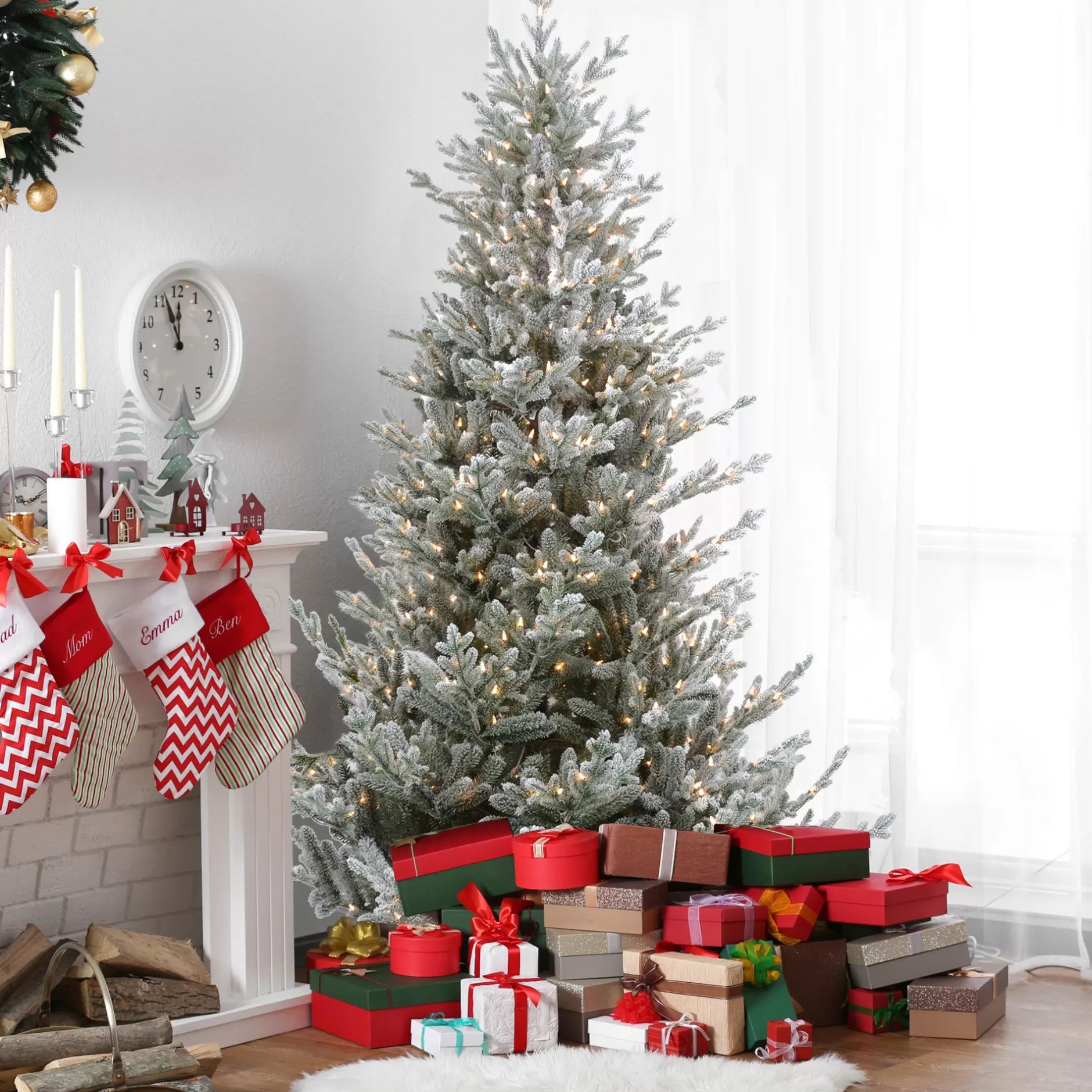 Best 6.5Ft Pre-Lit Flocked Little River Fir Artificial Christmas Tree - Clear Lights Pre-Lit