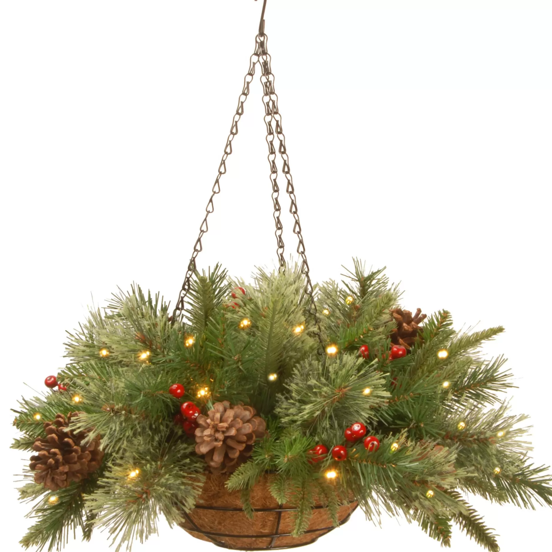 Flash Sale 20" Green And Red Battery Operated Led Lighted Colonial Hanging Basket Christmas Decor Pre-Lit