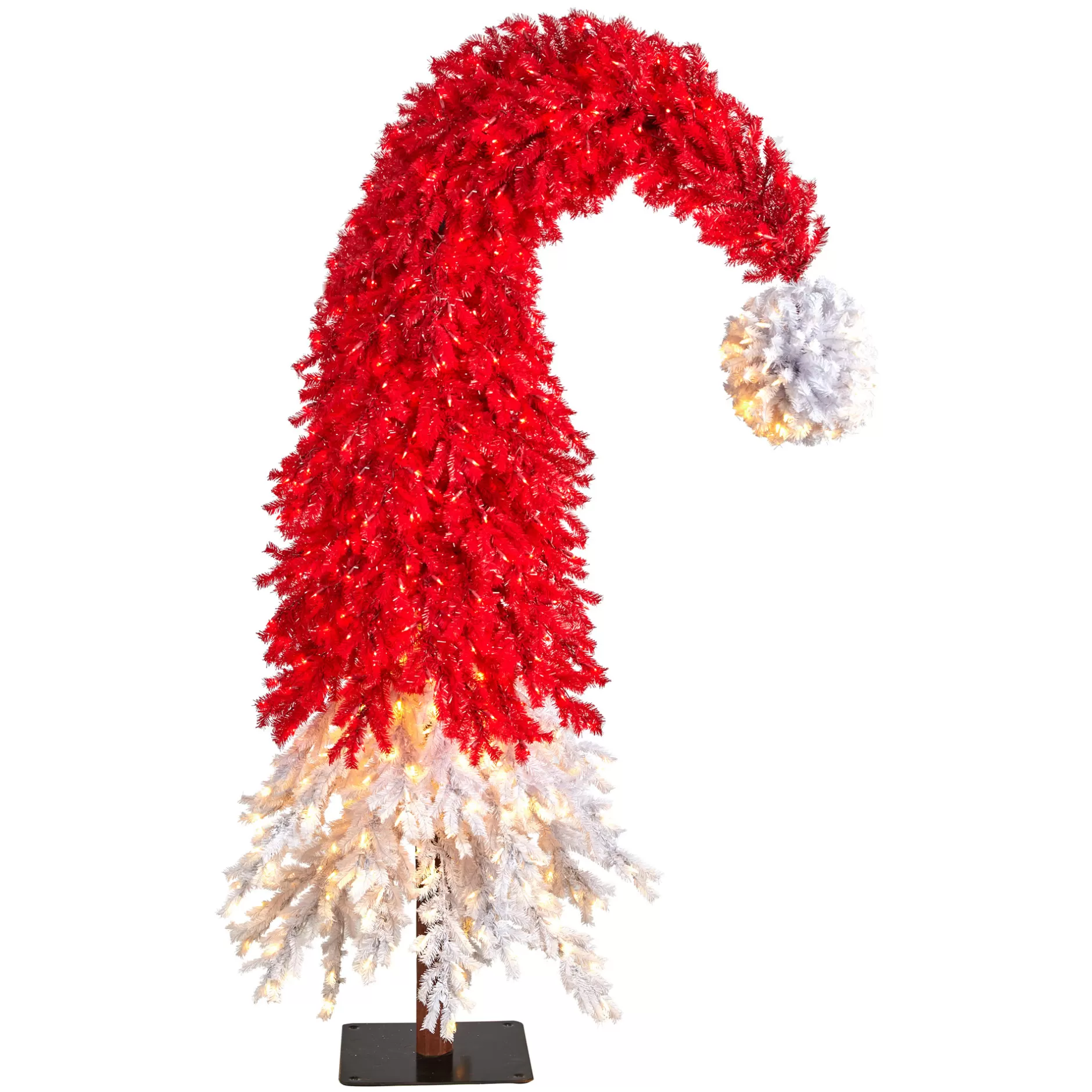 Fashion 9' Holiday Red Santa's Hat Artificial Christmas Tree, Clear Led Lights Pre-Lit