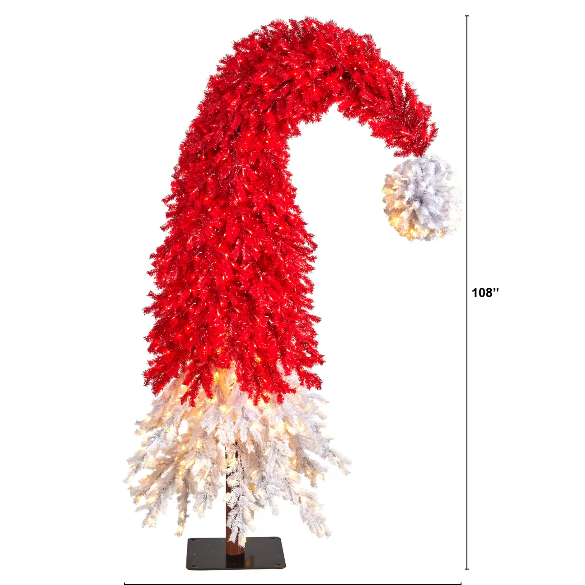 Fashion 9' Holiday Red Santa's Hat Artificial Christmas Tree, Clear Led Lights Pre-Lit