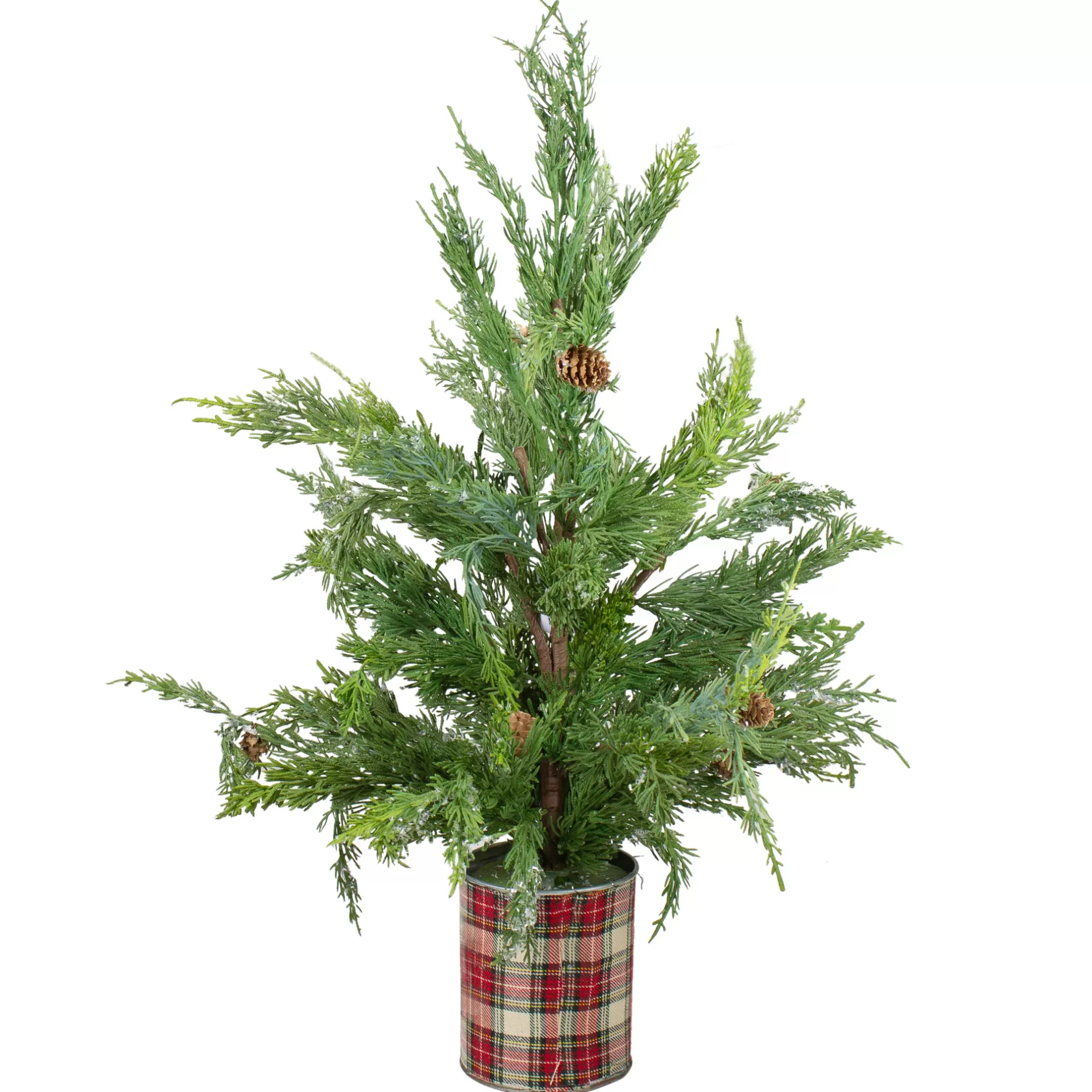 Best Sale 24" Iced Cedar Artificial Christmas Tree In Plaid Pot - Unlit Flocked