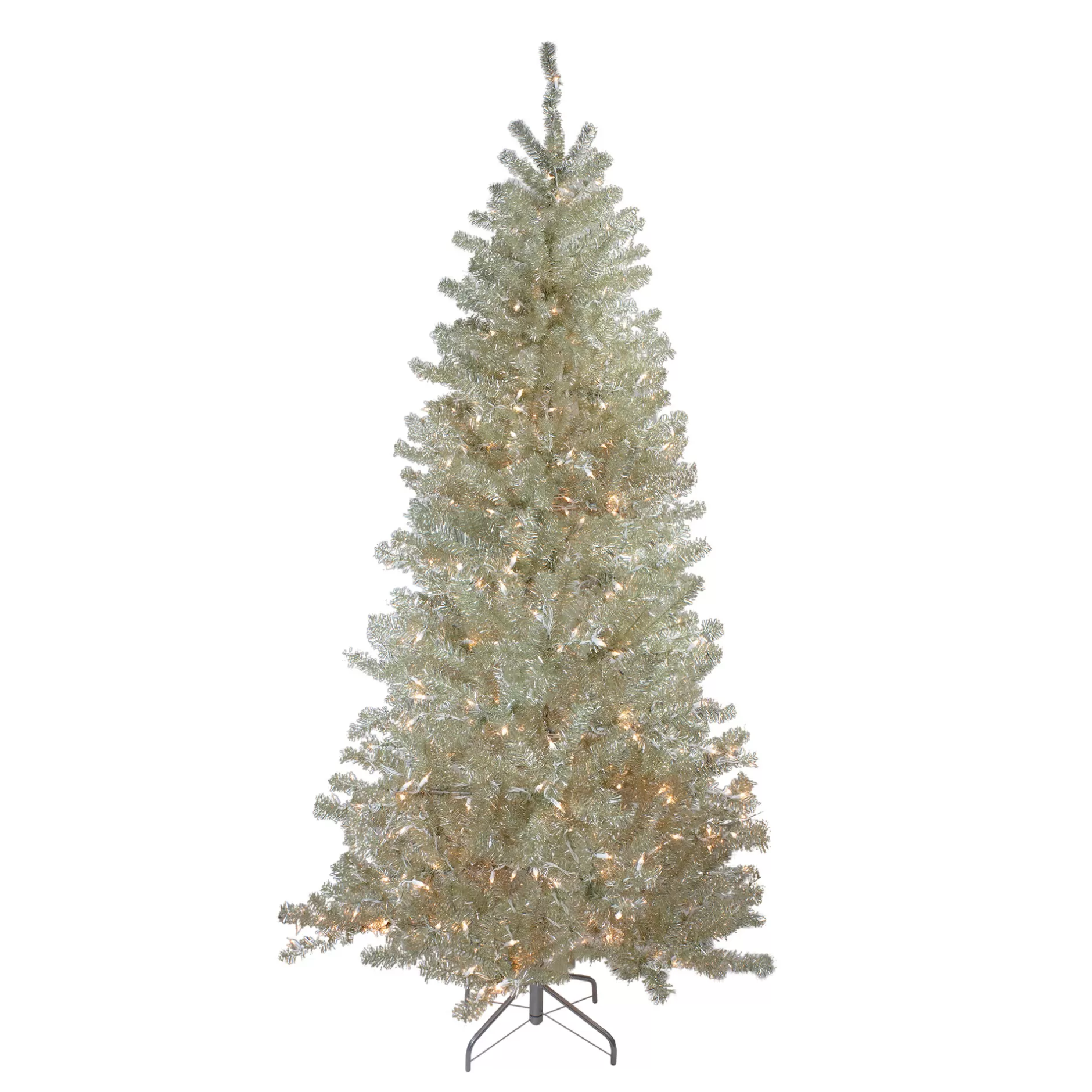 Flash Sale Metallic Sheer Champagne Artificial Tinsel Christmas Tree - 7 Ft Clear Lights Pre-Lit