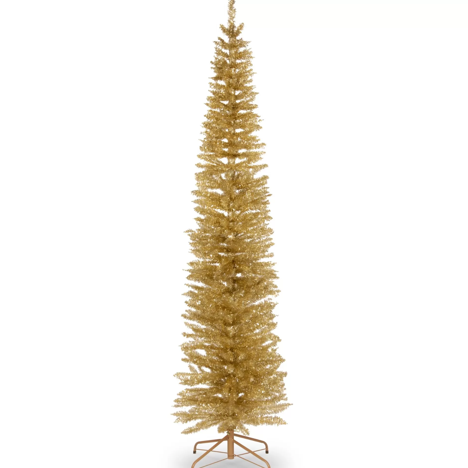 Fashion 7' Pencil Champagne Gold Tinsel Artificial Christmas Tree, Unlit Colorful