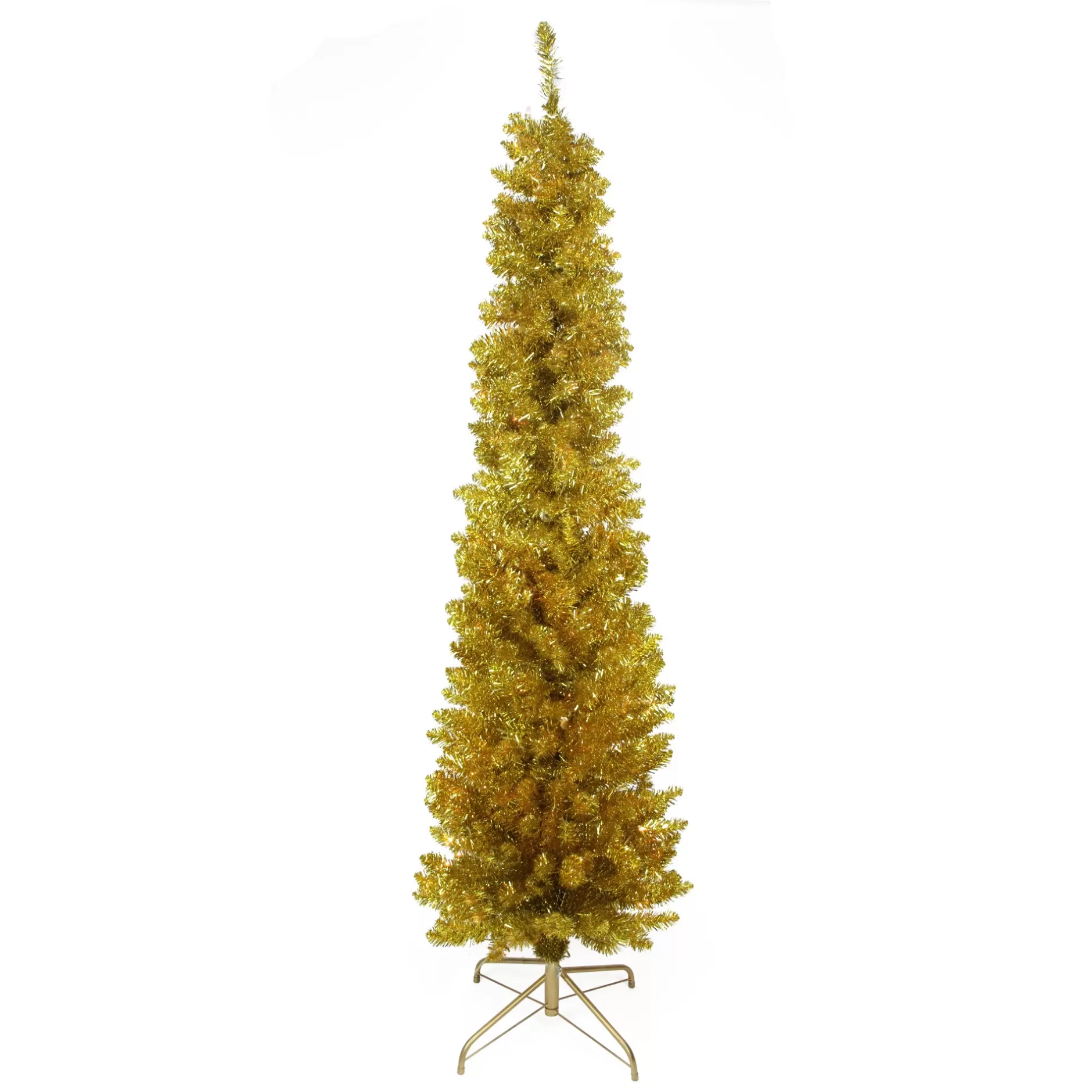 Best 6' Pencil Gold Tinsel Artificial Christmas Tree, Unlit Colorful