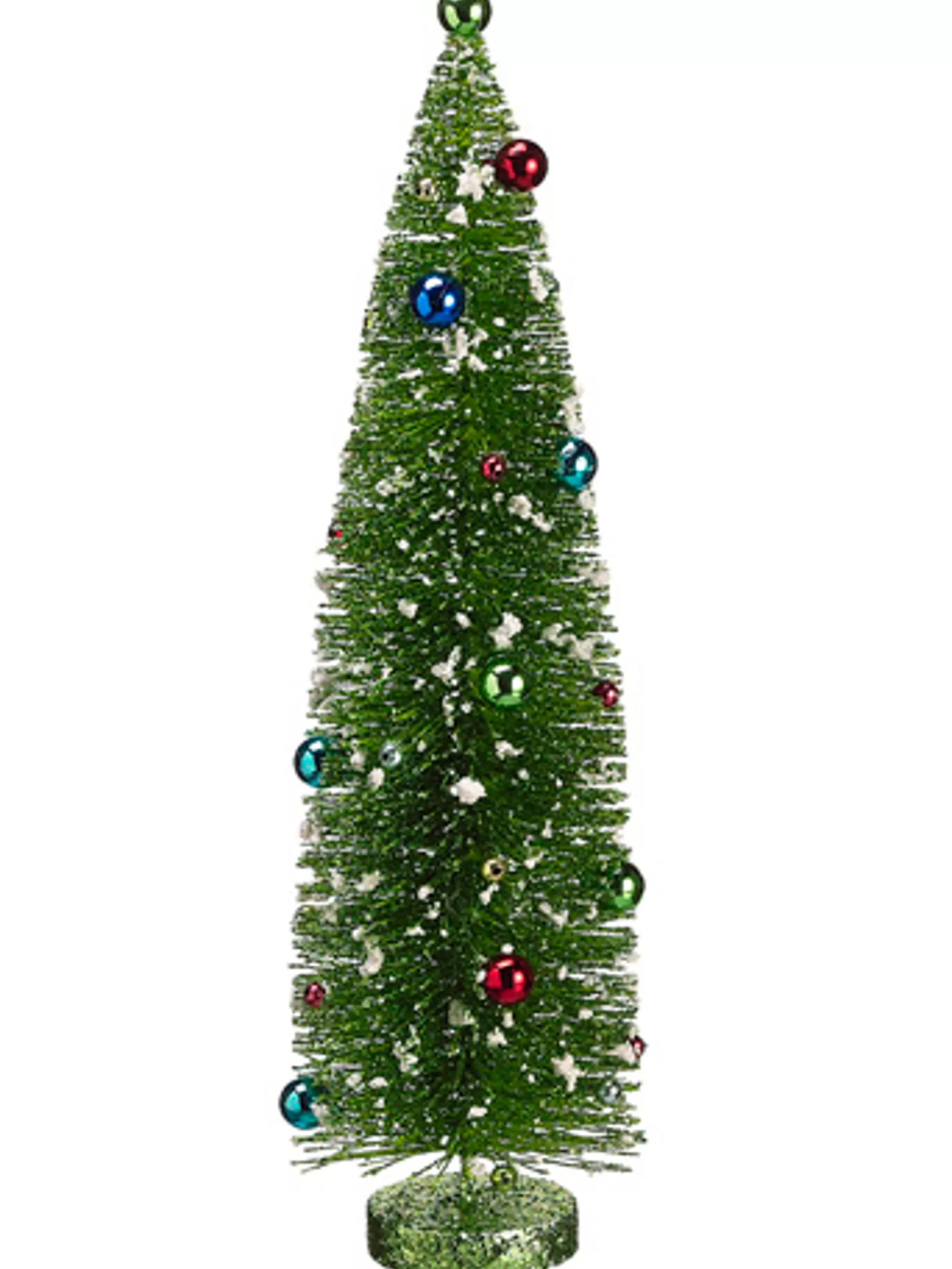 Best 18" Pencil Pre Decorated Flocked Glitter Bottle Brush Artificial Christmas Tree - Unlit Flocked