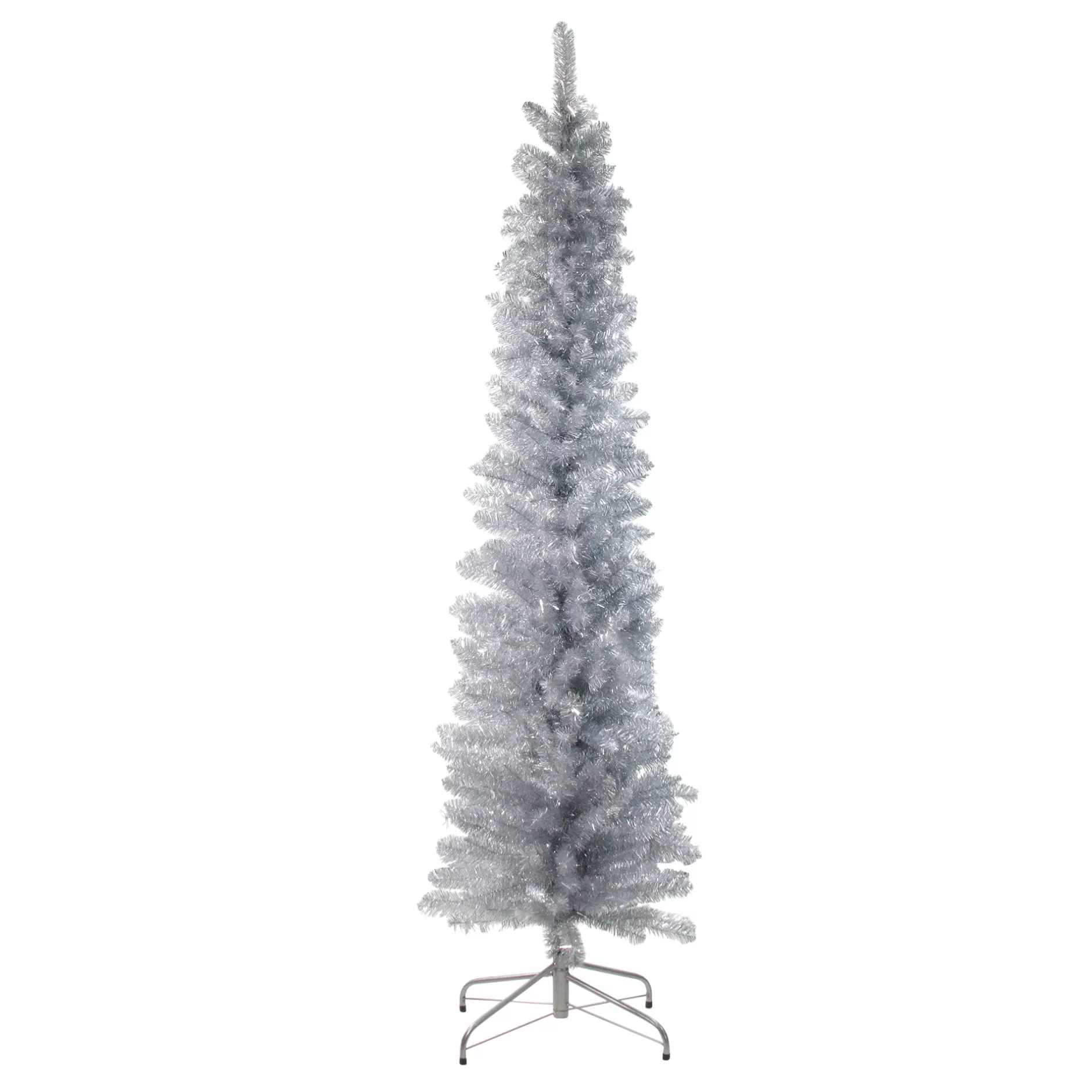 New 6' Pencil Silver Tinsel Artificial Christmas Tree - Unlit Colorful