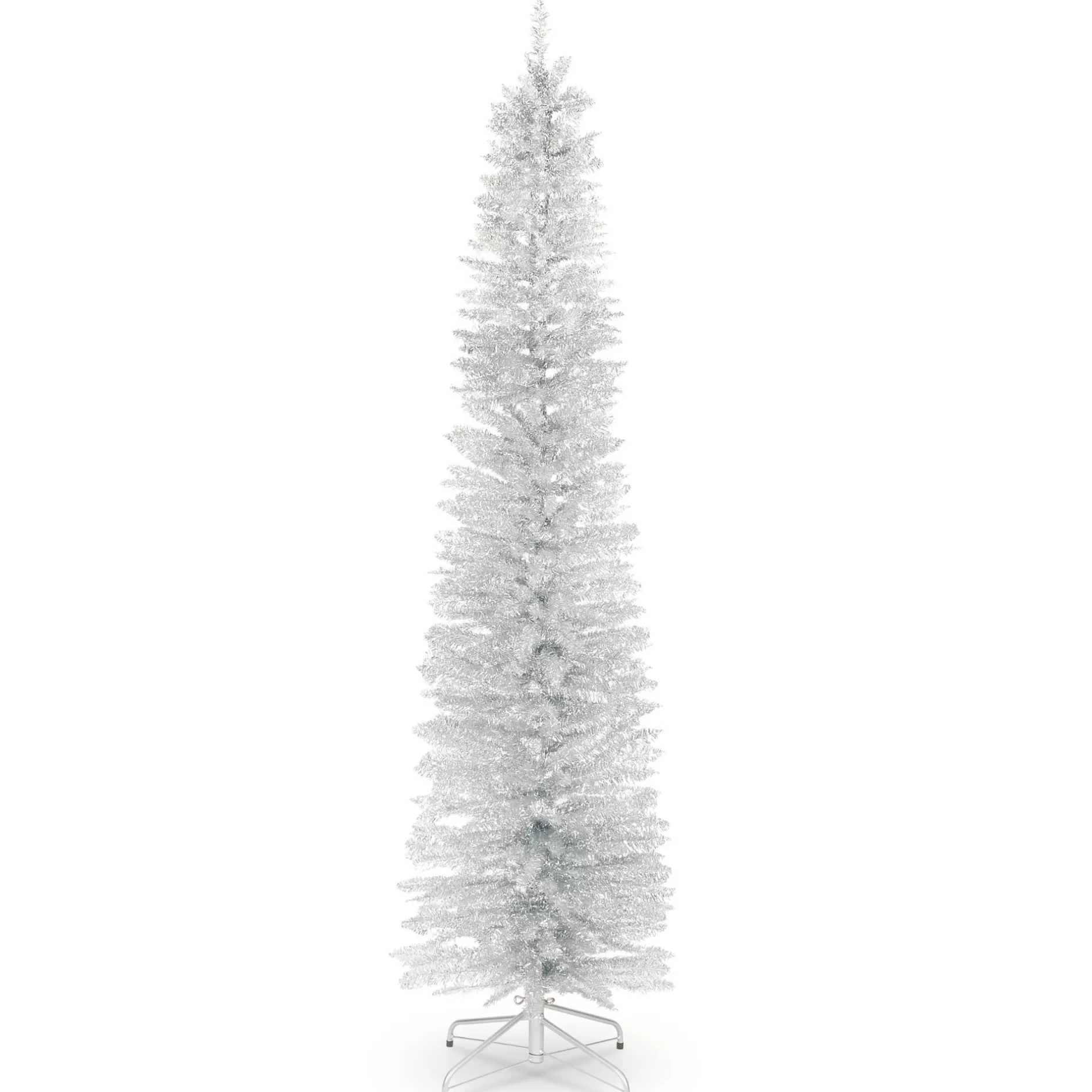 Best 7' Pencil Silver Tinsel Artificial Christmas Tree, Unlit Colorful