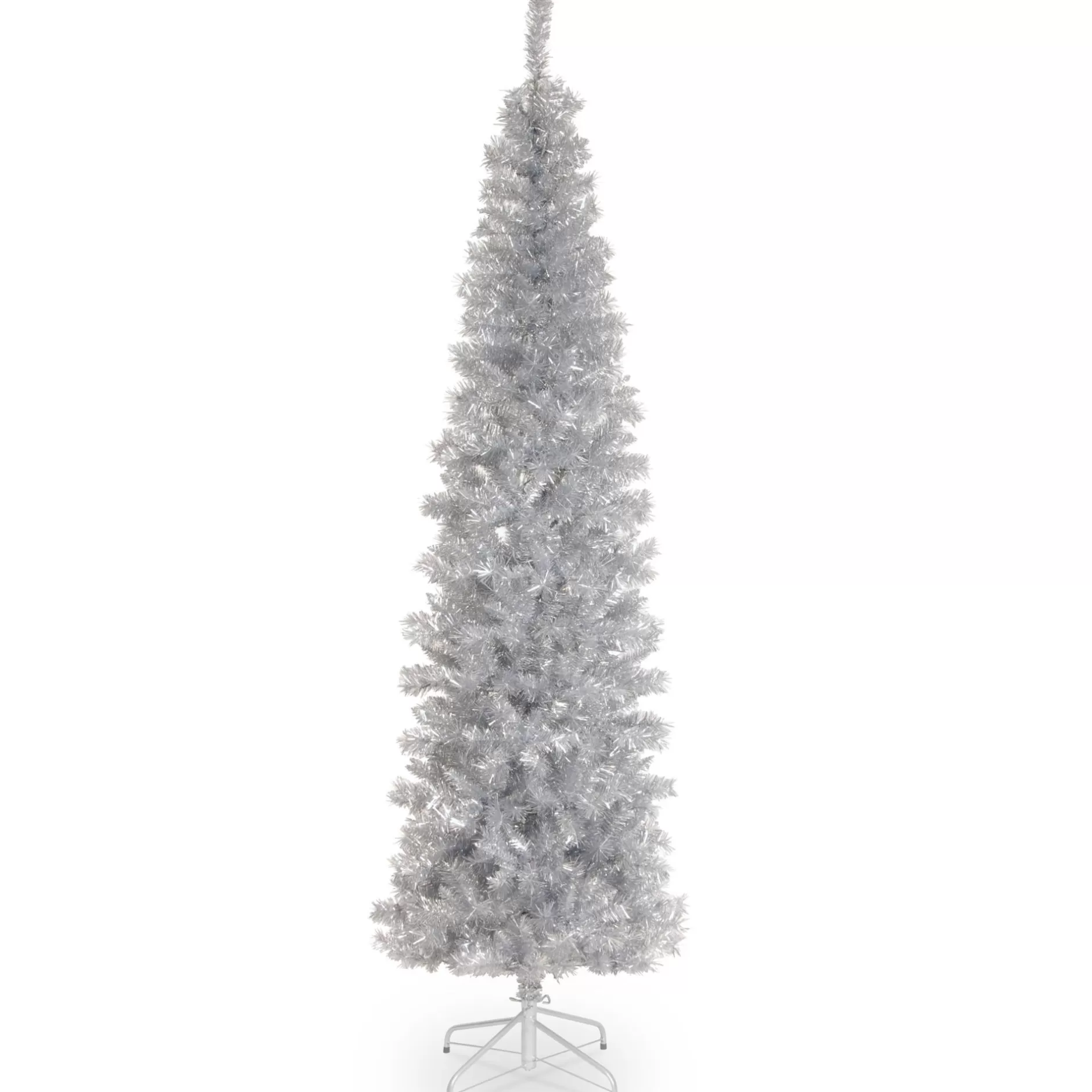 Discount 6' Pencil Silver Tinsel Artificial Christmas Tree, Unlit Colorful