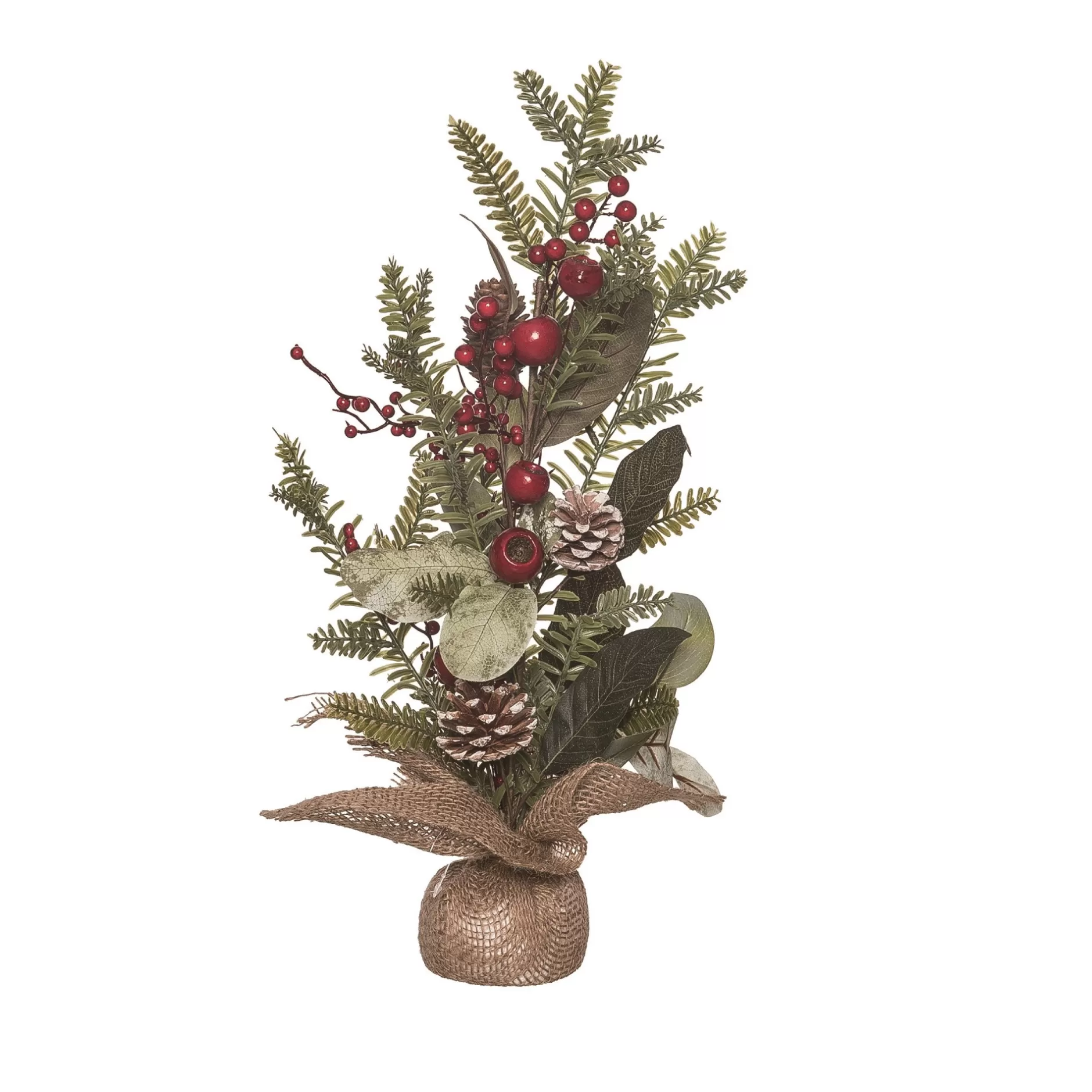 Best 18" Potted Artificial Christmas Tree With Mix Pinecone And Berry, Unlit Flocked