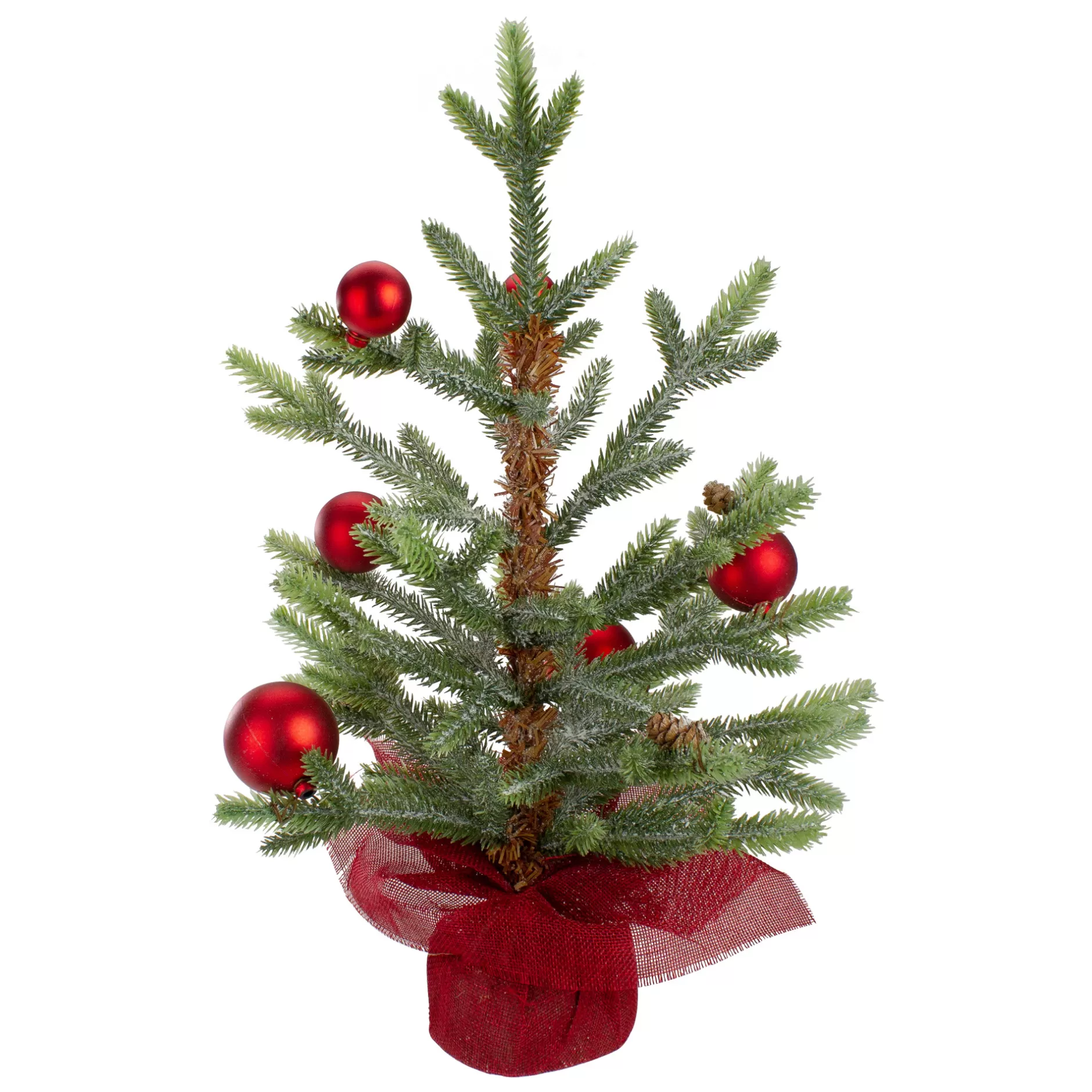 Best 18" Potted Pine With Red Ornaments Medium Artificial Christmas Tree – Unlit Potted