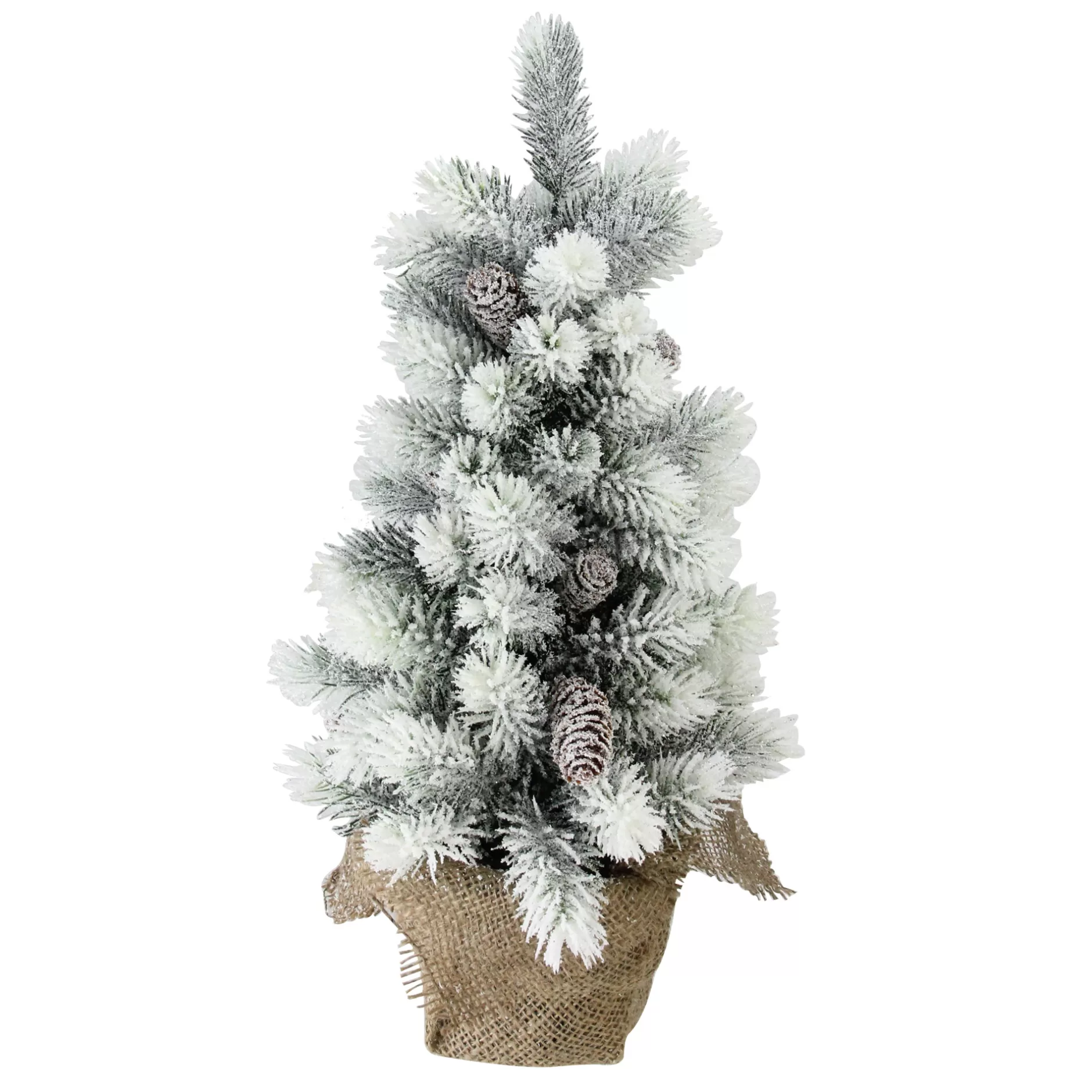 Best 19" Potted Slim Flocked Mini Pine Artificial Christmas Tree In Burlap Base - Unlit Flocked