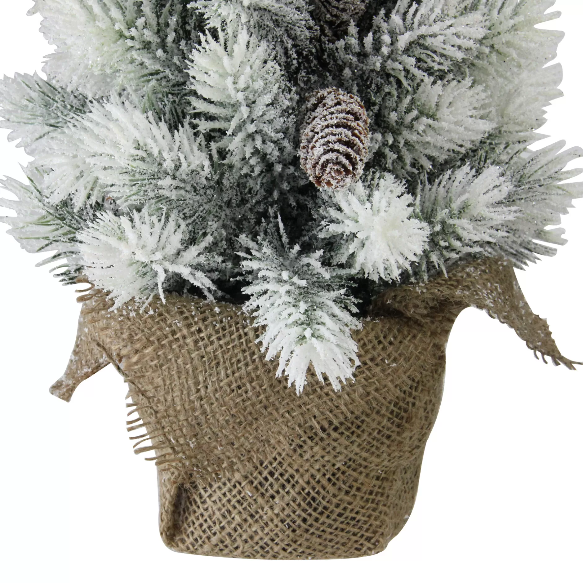 Best 19" Potted Slim Flocked Mini Pine Artificial Christmas Tree In Burlap Base - Unlit Flocked