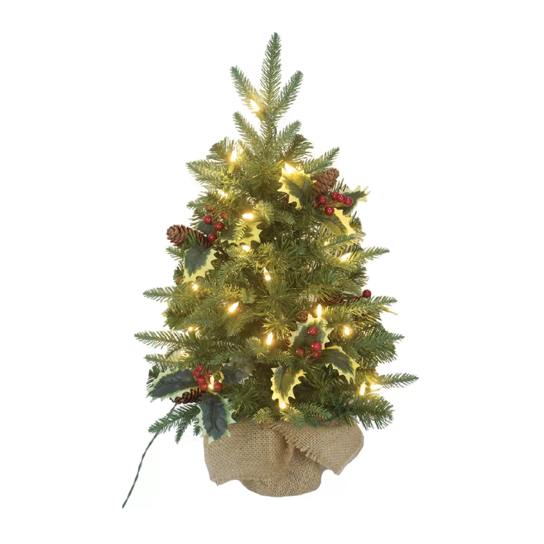 Best 2' Pre-Lit Berries And Pinecone Potted Artificial Christmas Tree Potted