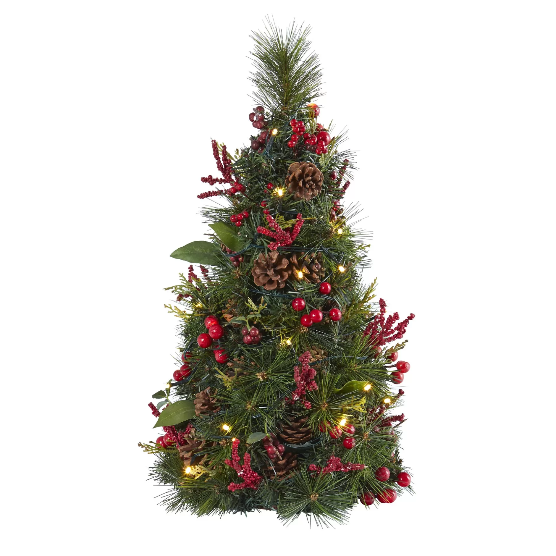 Best 2' Pre-Lit Berry And Pine Cone Artificial Christmas Tree, Clear Led Lights Pre-Lit