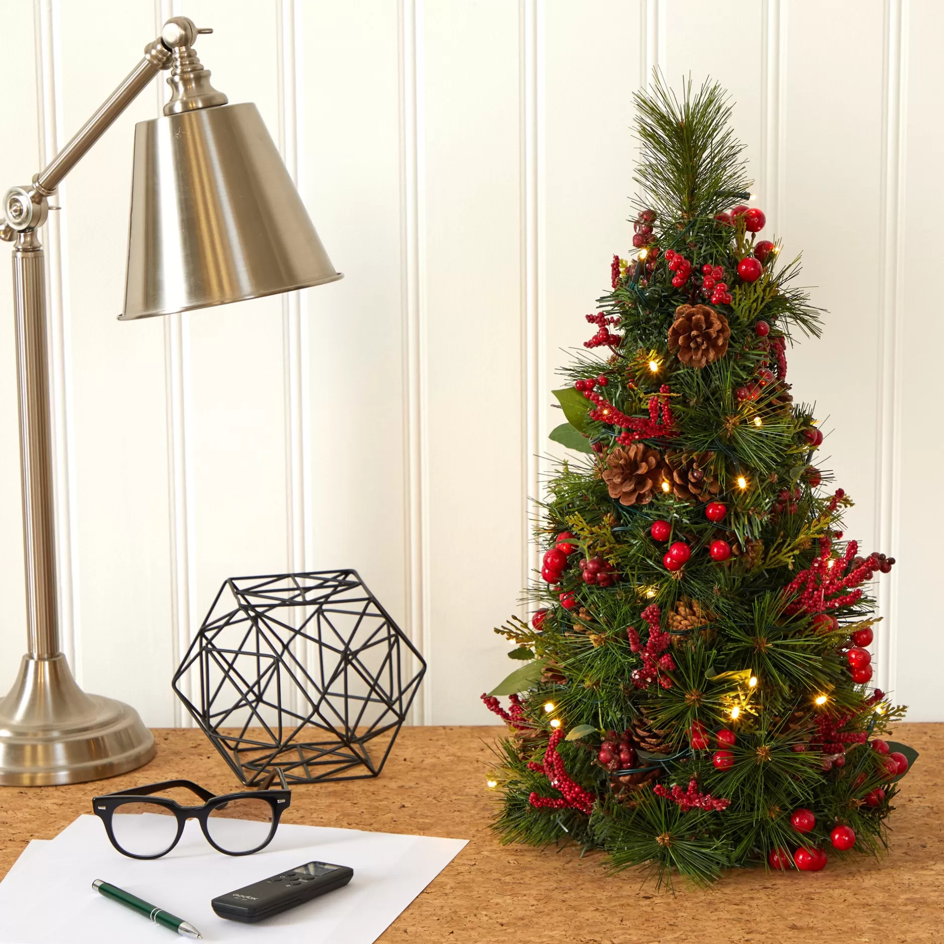 Best 2' Pre-Lit Berry And Pine Cone Artificial Christmas Tree, Clear Led Lights Pre-Lit