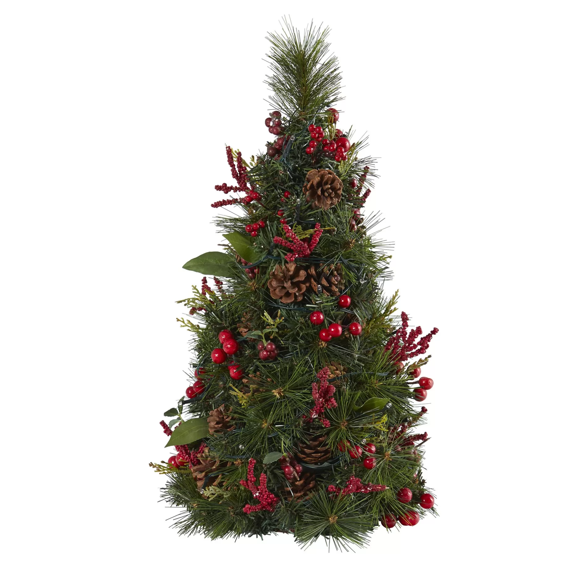 Best 2' Pre-Lit Berry And Pine Cone Artificial Christmas Tree, Clear Led Lights Pre-Lit