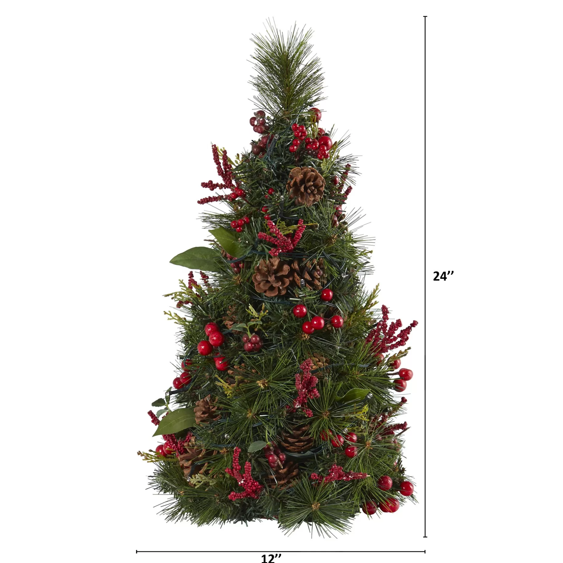 Best 2' Pre-Lit Berry And Pine Cone Artificial Christmas Tree, Clear Led Lights Pre-Lit