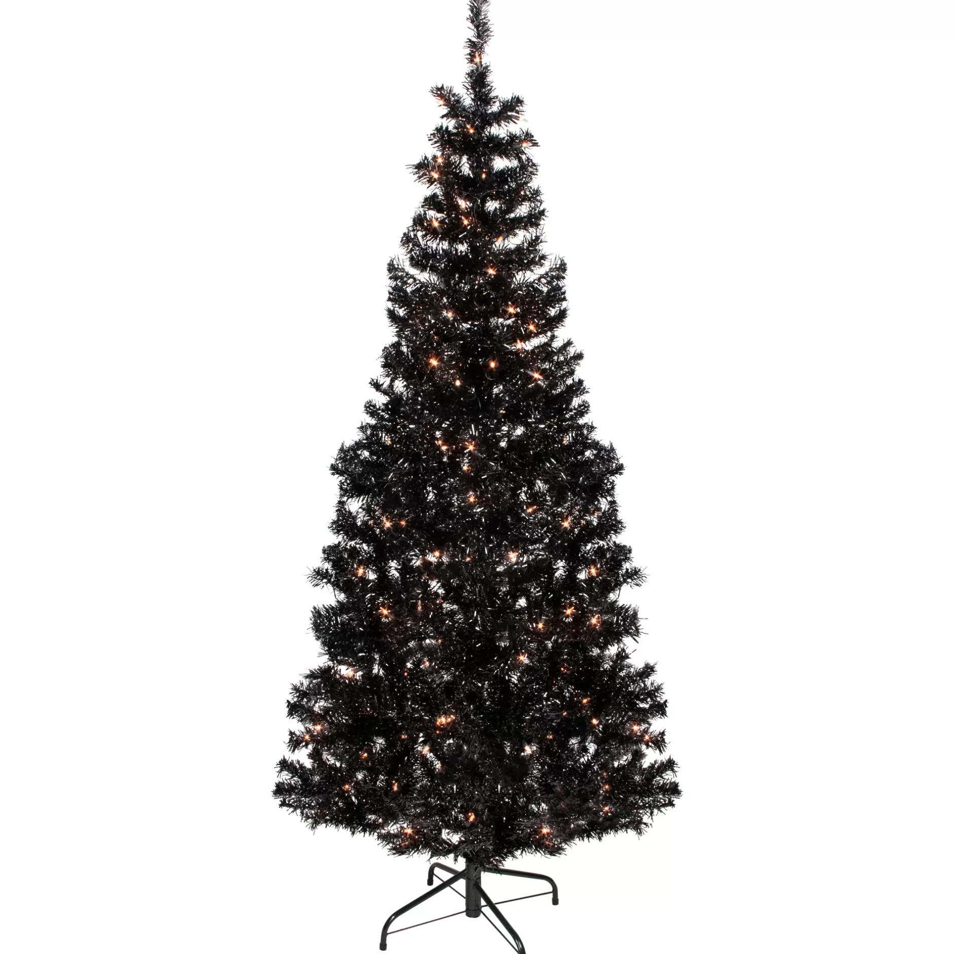 New 6' Pre-Lit Black Artificial Tinsel Christmas Tree, Clear Lights Colorful