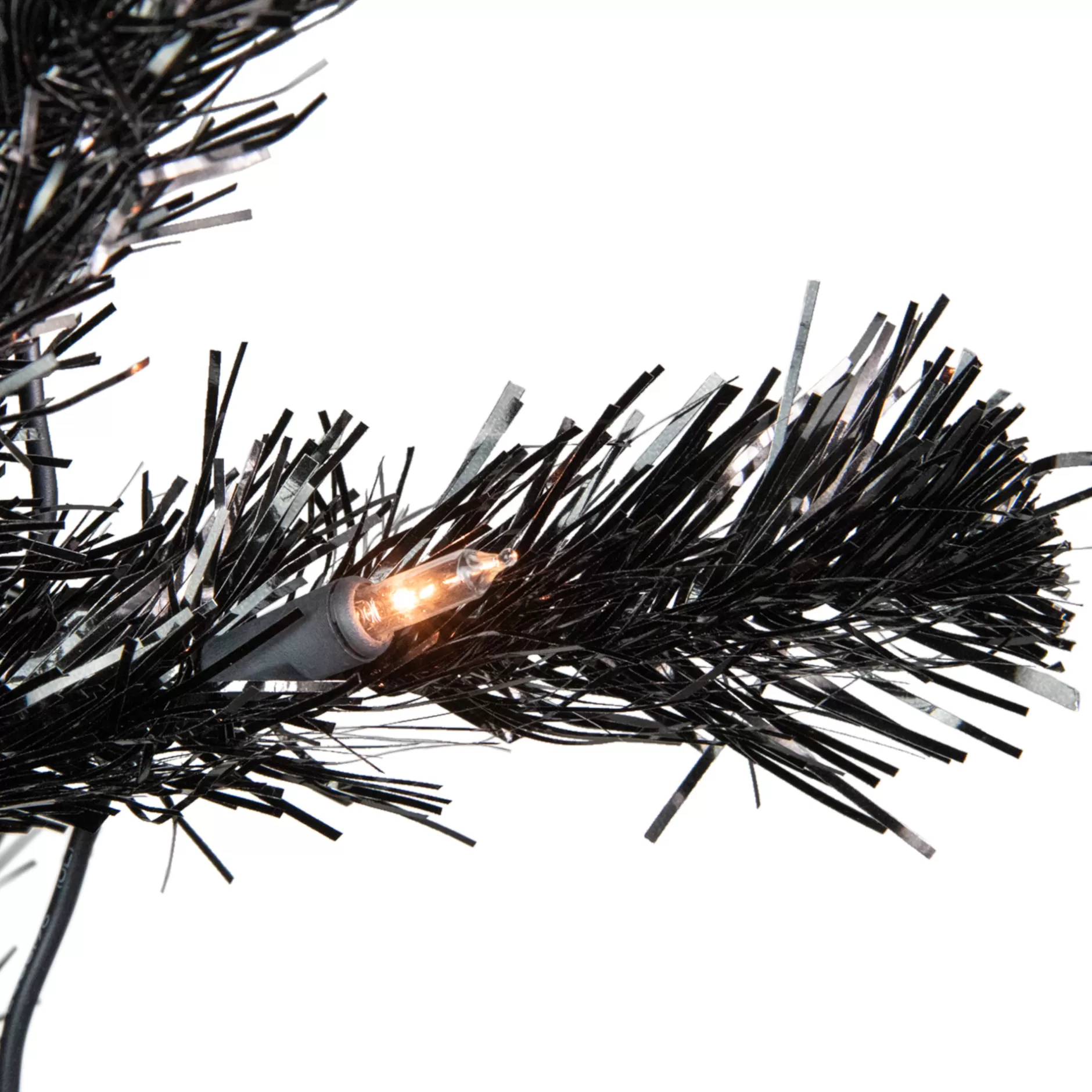 Cheap 4' Pre-Lit Black Artificial Tinsel Christmas Tree, Clear Lights Colorful