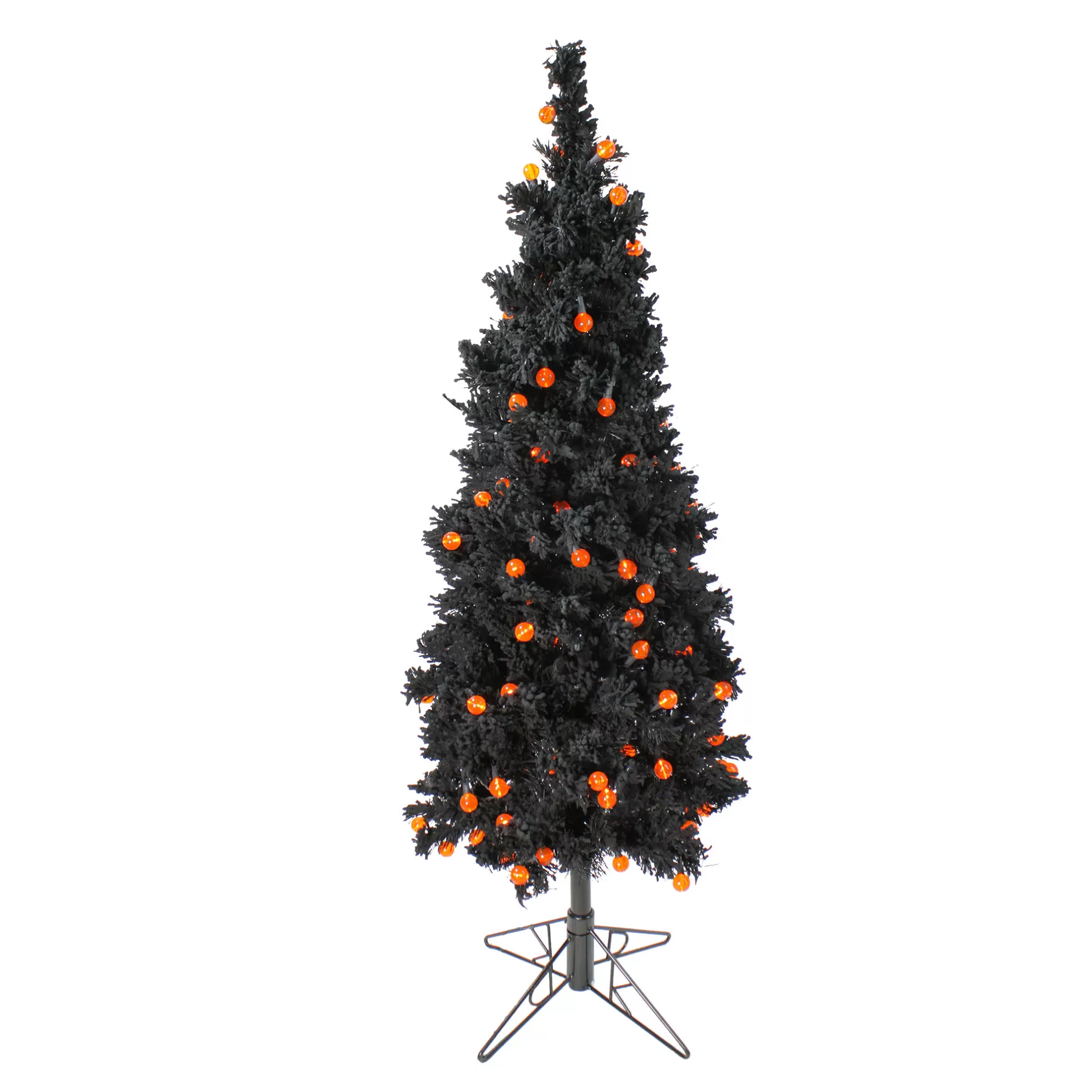 Store 4.5' Pre-Lit Black Flocked Pencil Artificial Christmas Tree - Orange Led Lights - 30657569 Colorful
