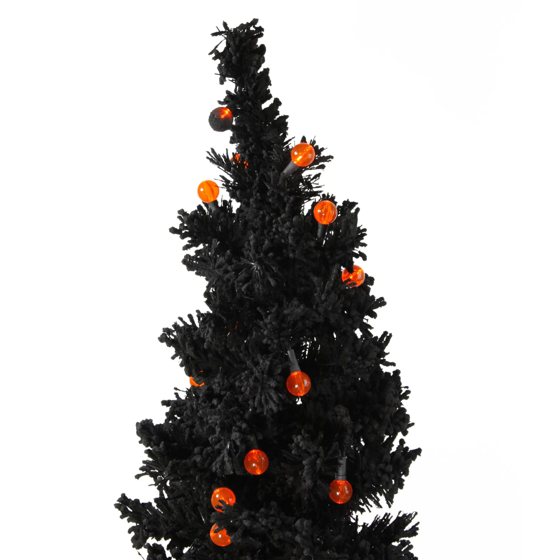 Store 4.5' Pre-Lit Black Flocked Pencil Artificial Christmas Tree - Orange Led Lights - 30657569 Colorful