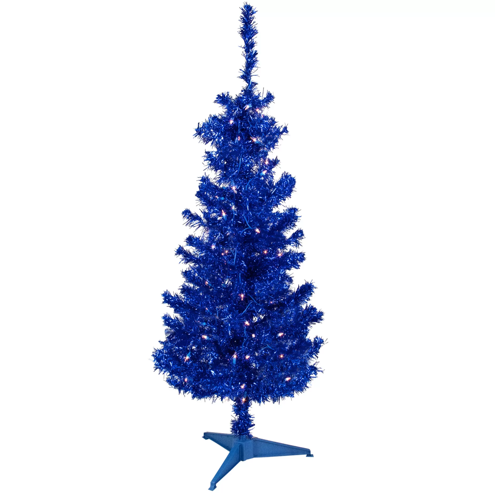 Flash Sale 4' Pre-Lit Blue Artificial Tinsel Christmas Tree, Clear Lights Colorful