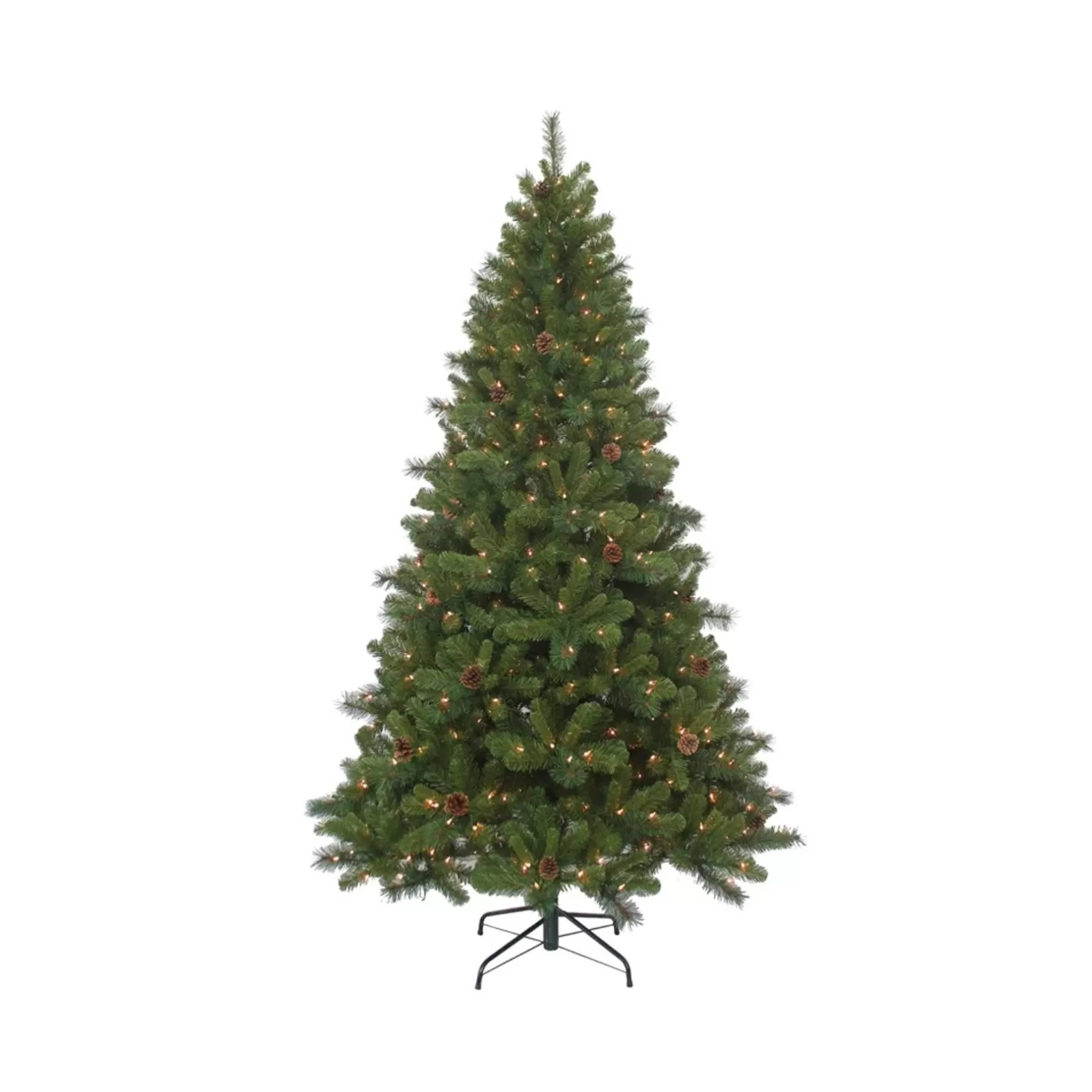 Sale 7.5' Pre-Lit Burlington Spruce With Pinecone Artificial Christmas Tree, Clear Lights Pre-Lit