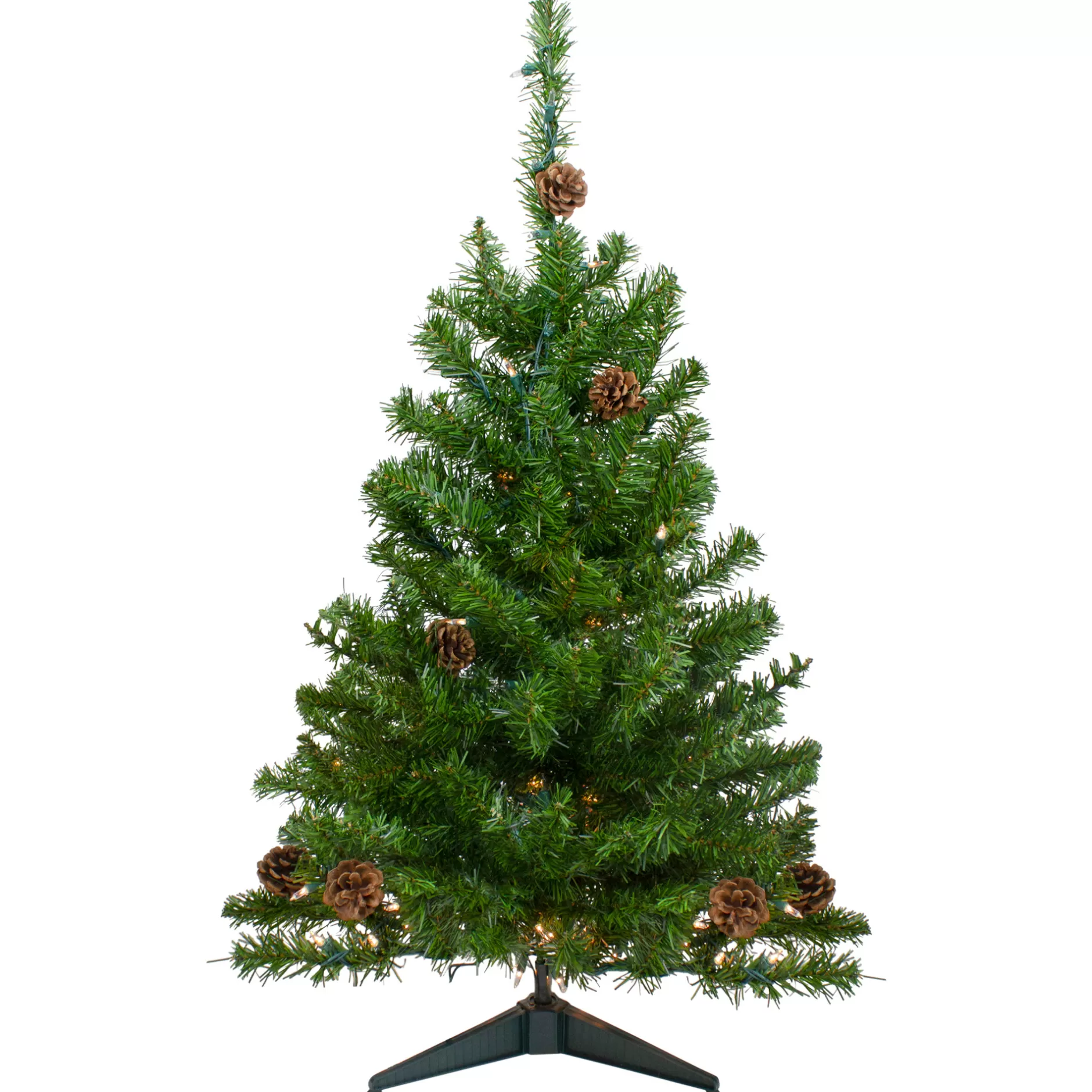 Best 3' Pre-Lit Canadian Pine With Pine Cones Artificial Christmas Tree - Clear Lights Pre-Lit