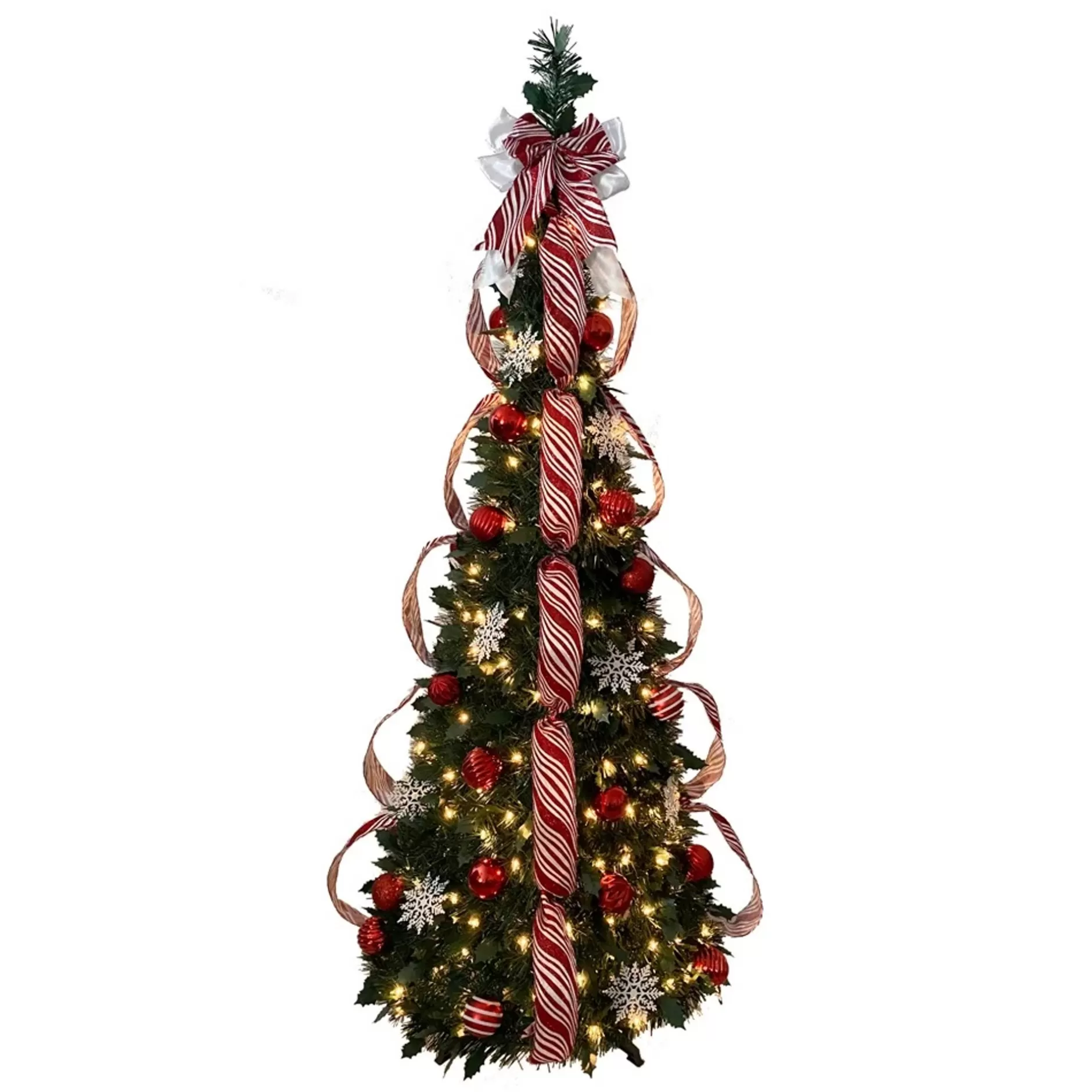 Clearance 5' Pre-Lit Collapsible Decorated Artificial Christmas Tree, Clear Lights Pre-Lit
