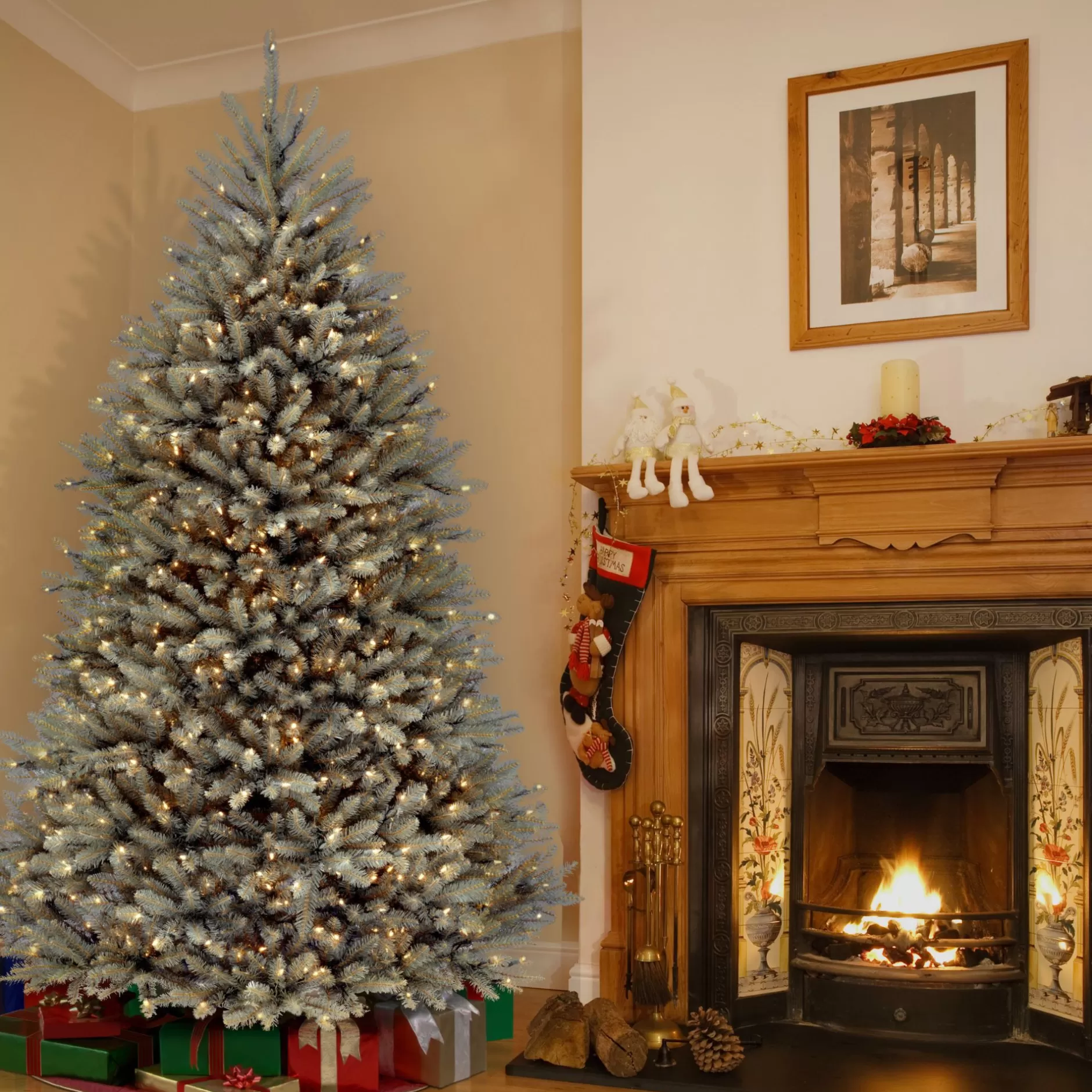 Best 7.5 Pre-Lit Dunhill Blue Fir Hinged Artificial Christmas Tree - Clear Lights Pre-Lit