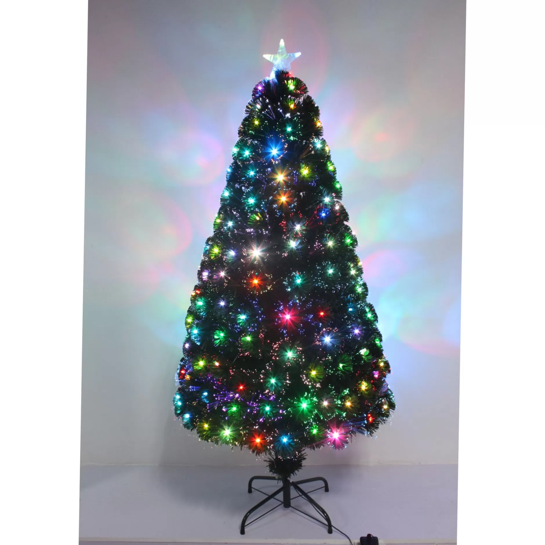 Fashion 6' Pre-Lit Fiber Optic Artificial Christmas Tree With Star Tree Topper, Led Multicolor Lights Fiber Optic